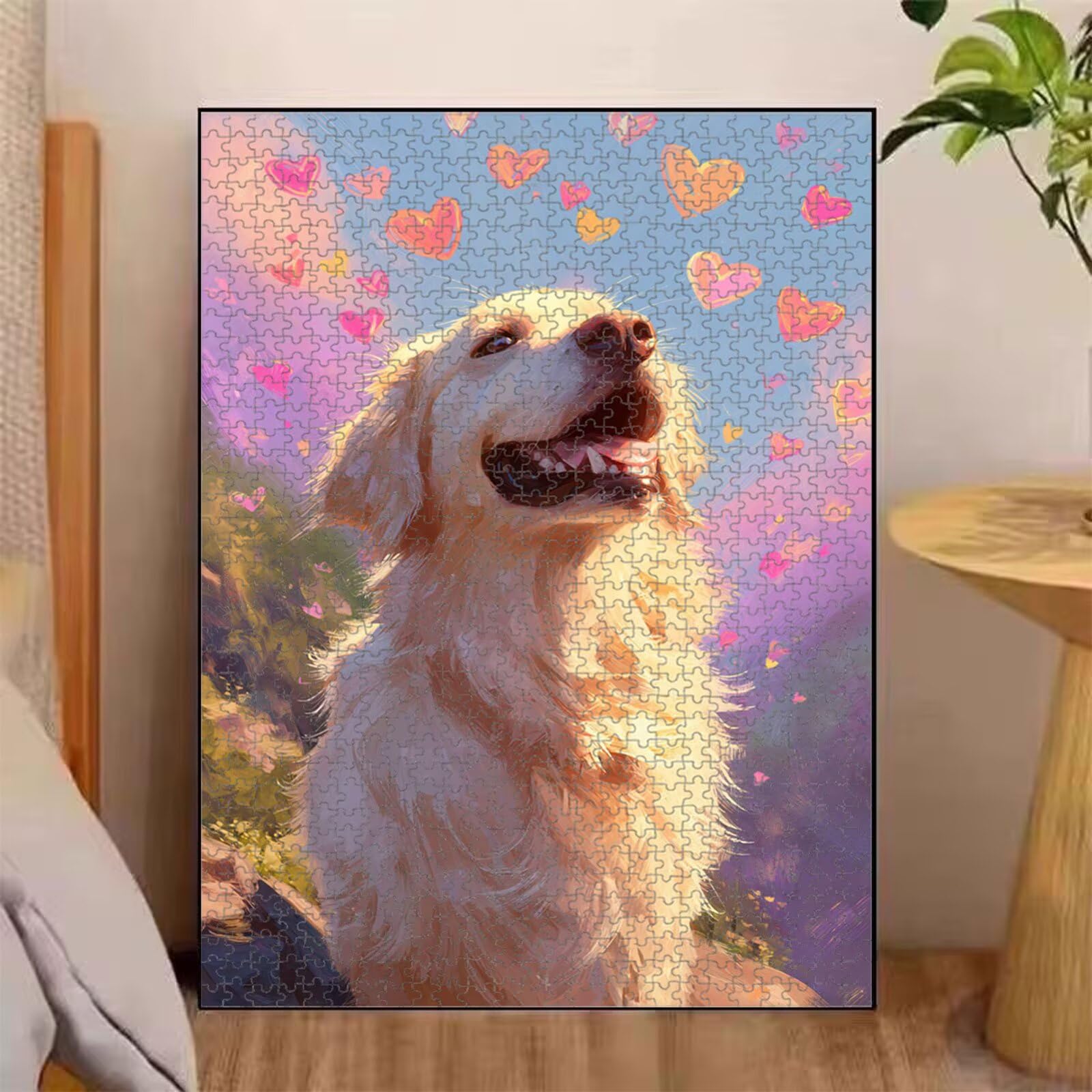 Puzzle 1000 elementów, pies i miłość trwałe drewniane puzzle 1T#2263 | Drewniane puzzle, precyzyjne cięcie, jasne atramenty, relaksujący wypoczynek, wystrój domu, prezent, 50x75cm
