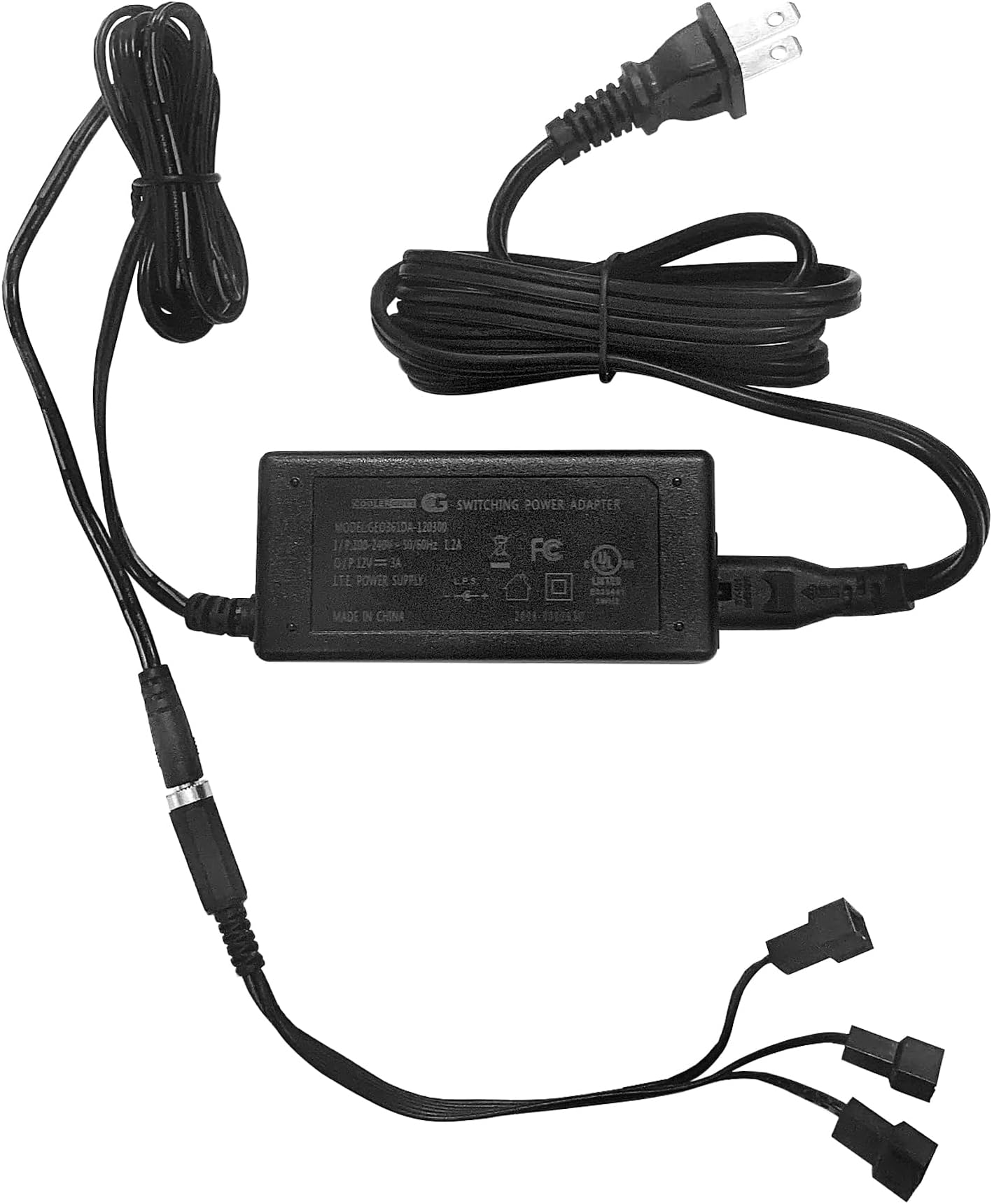 Coolerguys 3A 100-240v AC to 12v DC Three (3) Fan Power Supply
