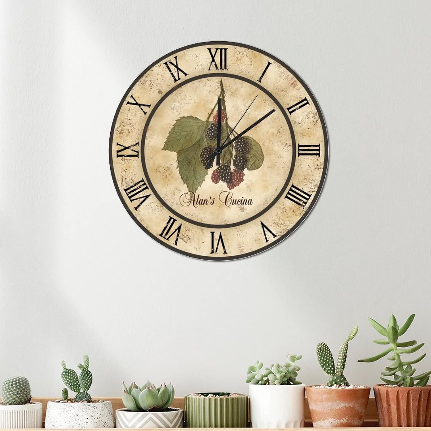 Raspberry Cucina Personalized Wall Clock Fruit Market Large Wood Wall Clocks Silent Movement Battery Operated 15 inch Simple Style Farmhouse Clock for Living Room Kitchen Bedroom Home Office