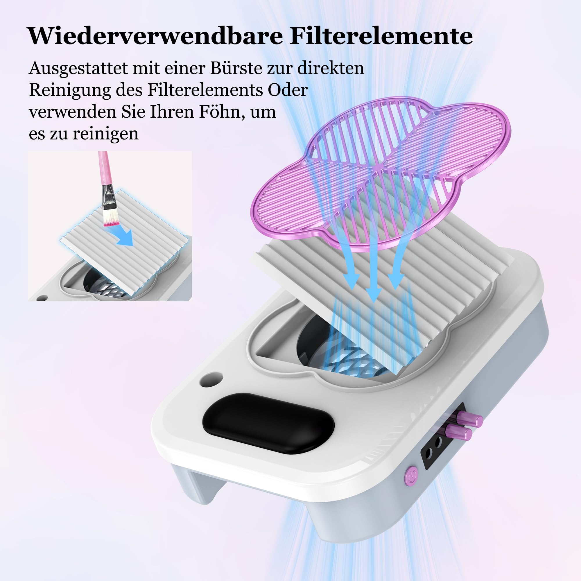 Aspirador de uñas 3 en 1 con lima de uñas eléctrica y lámpara UV LED: aspiradora de uñas ajustable con 3400 rpm. Para técnico de uñas acrílicas. Manicura profesional en salón y en casa