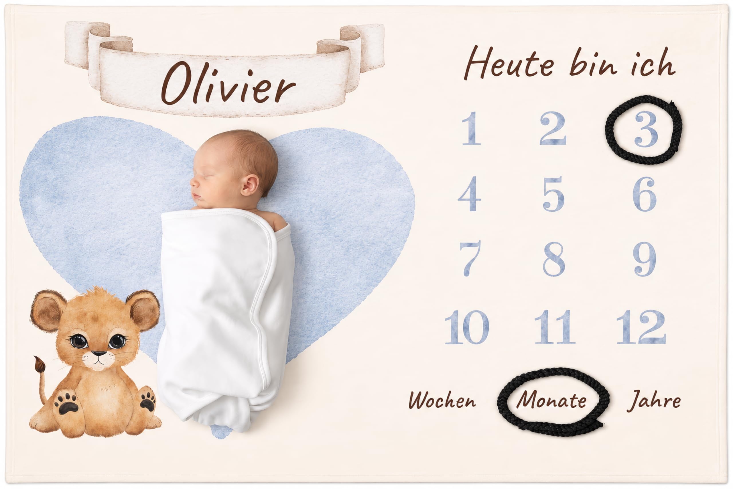 Personalisierte Babydecke mit Namen und Datum - Kuschelige Meilensteindecke aus Minky-Fleece, Ideal als Geburtsgeschenk (Deutsch) (Meilensteindecke Deutsch)