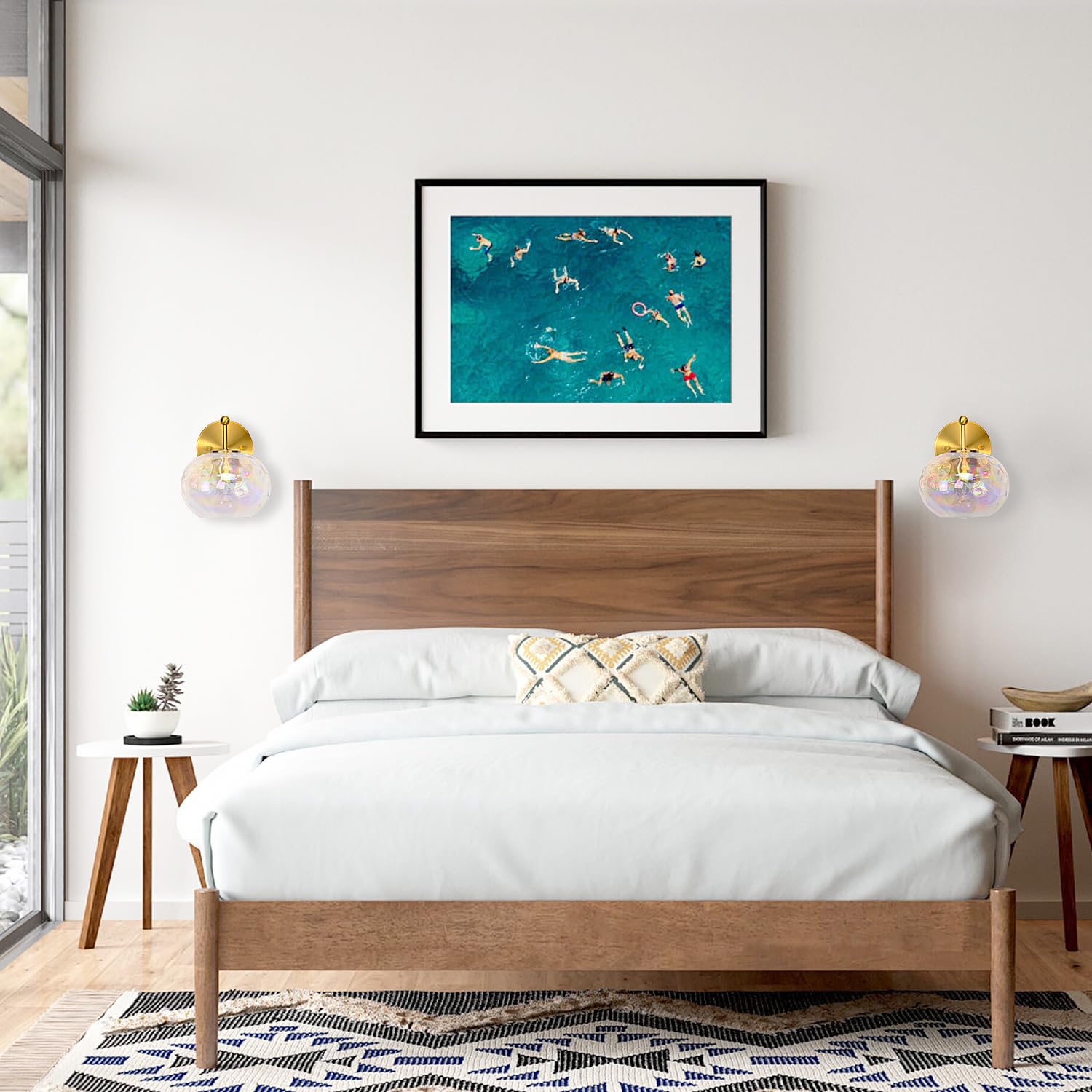 Juego de 2 apliques de pared de vidrio martillado de color dorado cepillado, lámpara de pared de latón con 1 luz para pasillo, sala de estar, escalera, baño, sobre espejo (latón dorado, 1 luz) 4