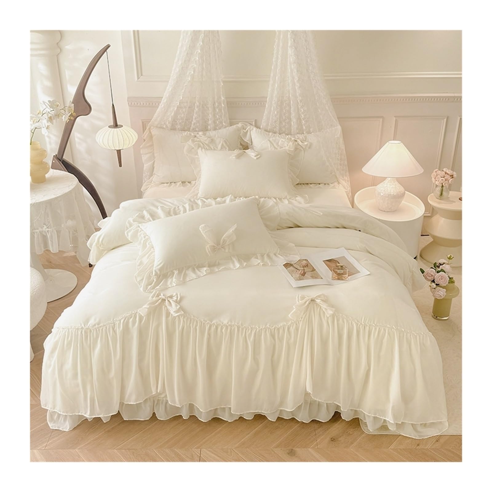ZHSOAO 3pcs White Bedding Set Ruffles Duvet Cover For Bedroom Guest Room for Bed(180x210cm 3pcs)