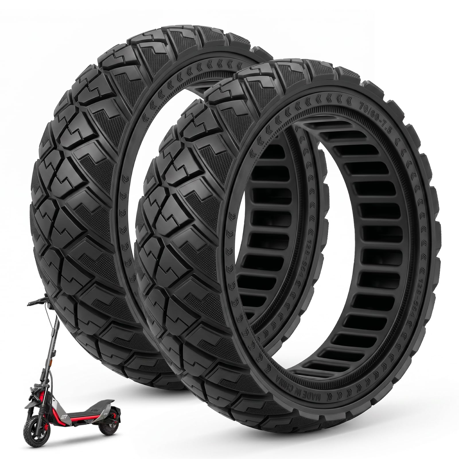 Lot de 2 pneu pleins 70/60-7,5 pour Segway Ninebot ZT3 / ZT3 Pro - 11" - Pneus avant/arrière en caoutchouc plein Honeycomb Solid