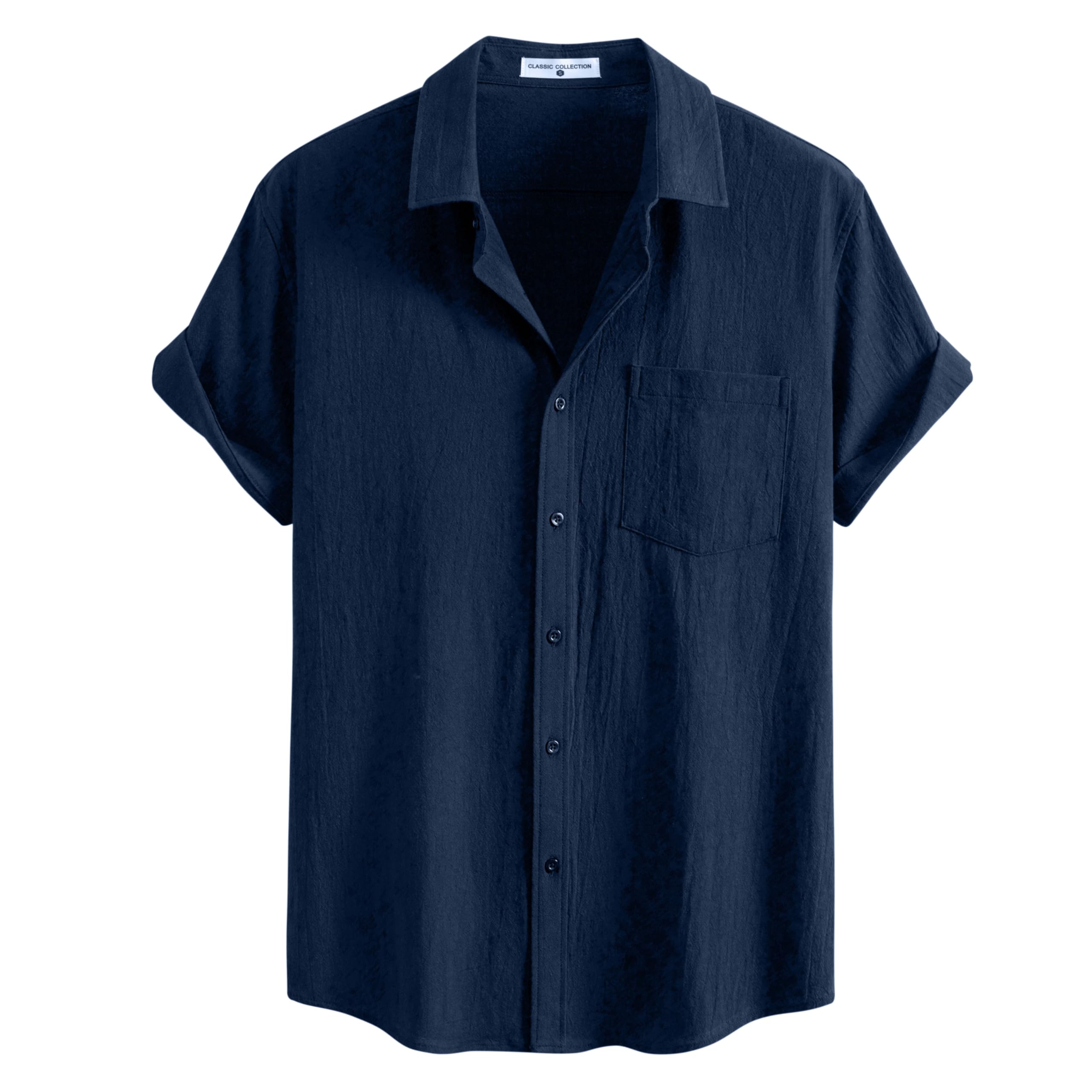 SIR7 Mens Summer Short Sleeve Cotton Linen Shirts Casual Button Down Shirts Beach Vacation Wedding Tops