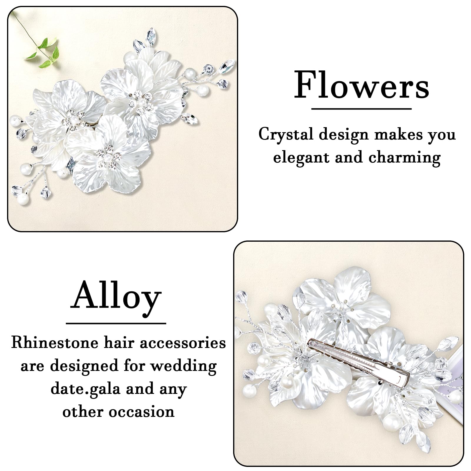 2Pcs Flower Bride Wedding Hair Clip Silver Piece Pearl Hair Clip Wedding Hair Accessories for Girls and Women Elegant Floral Hair Clips Crystal Fancy Hair Pins Bridal Rhinestone Barrettes Accessories - Image 4