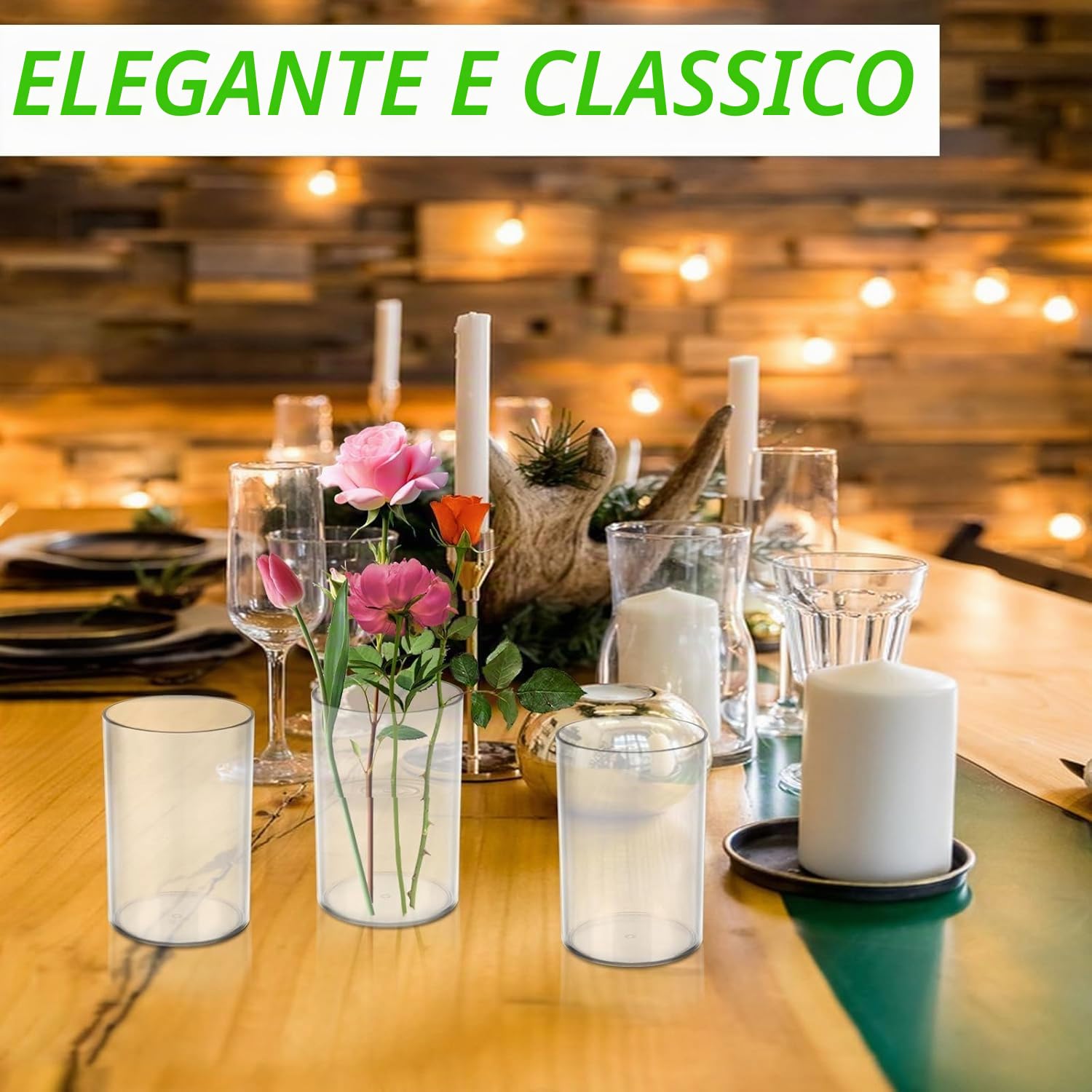 30 vasi cilindrici in plastica da 10 cm, in acrilico, piccoli contenitori trasparenti per fiori, portacandele rotondi e larghi, centrotavola per casa, ufficio, decorazione per matrimoni