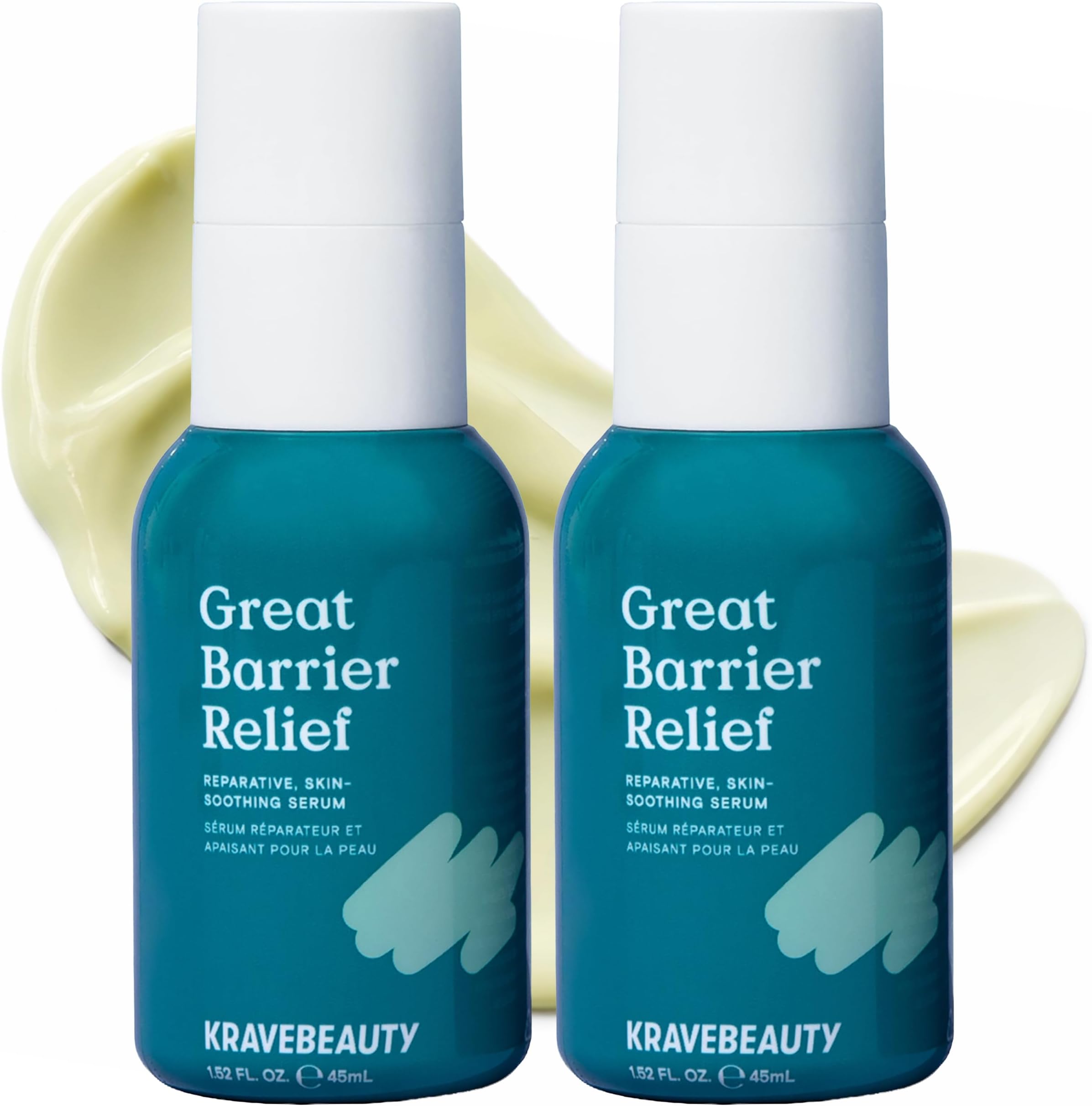 KraveBeauty Great Barrier Relief Serum for Dry or Sensitive Skin, 2 Pack, Hydrates and Repairs the Skin Barrier, Soothing Facial Serum with Ceramides & Niacinamide, Fragrance Free, 2 x 45 mL