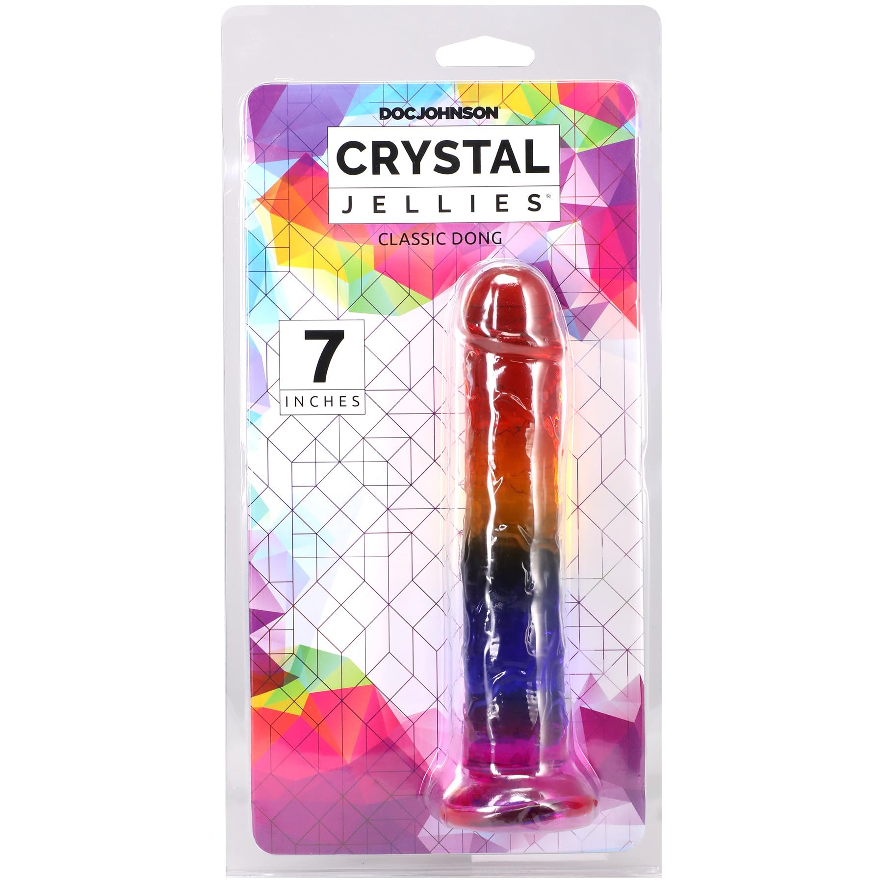 Doc Johnson Crystal Jellies - 8.5 Inch Realistic - Dildo - for Adults Only, Rainbow: 7 Inch Dong