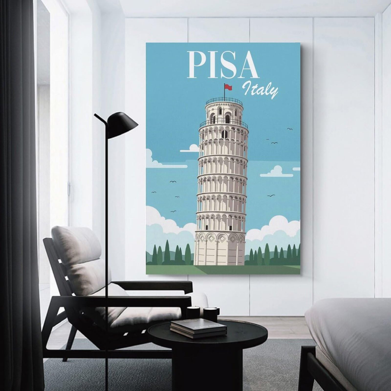 Junmoney Unframe-Style-1 Leaning Tower Of Pisa Hanging Wall Art, 20X30inch(50X75cm), For Bedroom Decor, Cosy Corners Or Studios, An Easy Wall Refresh For Bedrooms