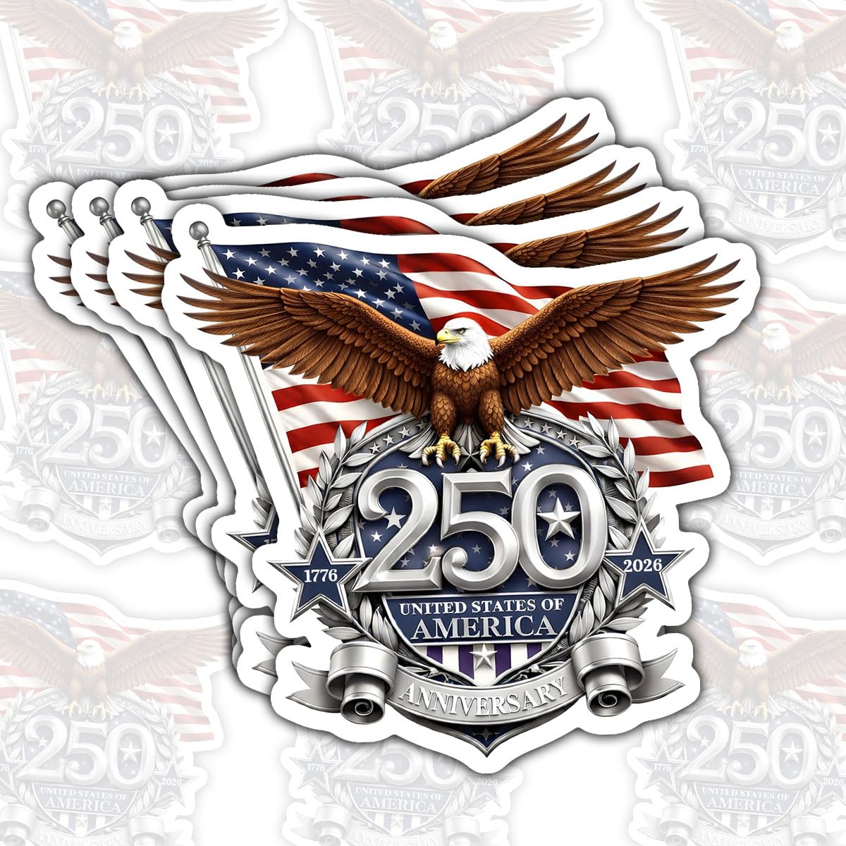 Photo 1 of (4pcs-3in) United States 250th Sticker Stickers Eagle Crest Patriotic Flags