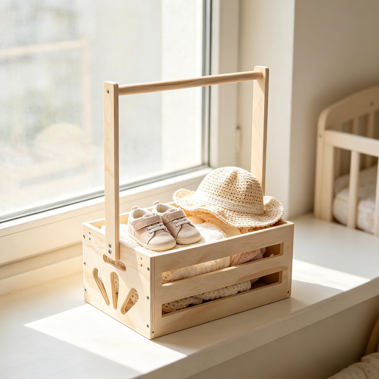 Cesta de Madera sin Barnizar para Ropa de Ñiño Recién Nacido