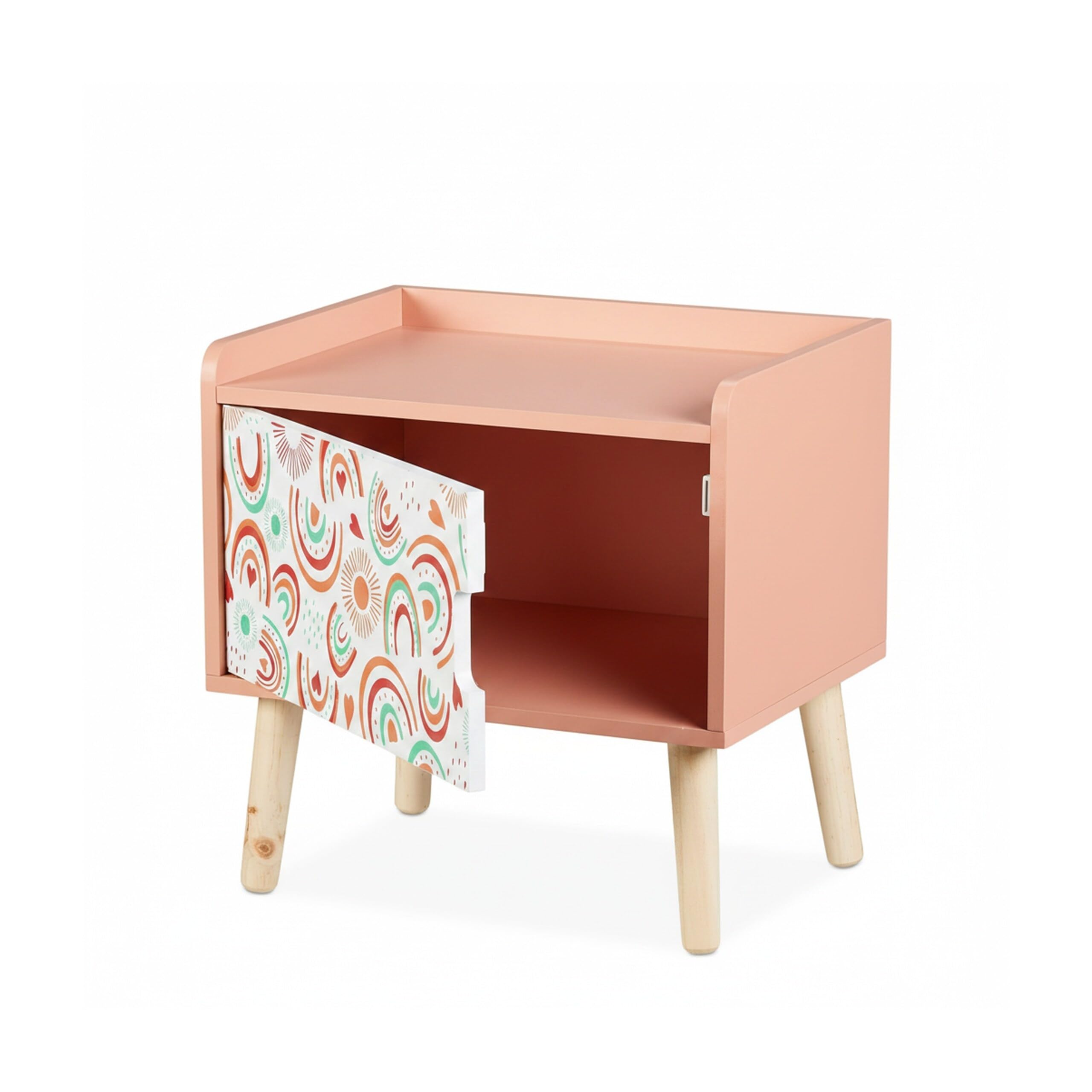 Relaxdays Table de Chevet, pour l'enfant, Case, Design météorologique, Bois de pin et MDF, HLP 41x40x30 cm, Multicolore