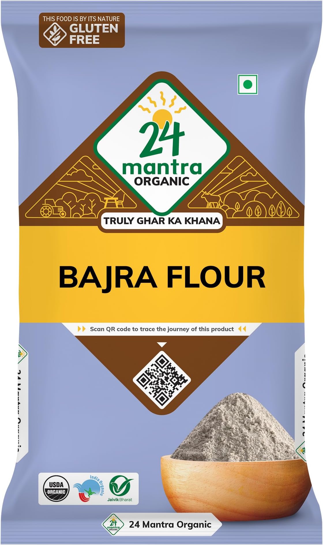 Bajra Flour/Pearl Millet Flour/Sajjalu - 500gms | Pack of 1 | Chemical Free & Pesticides Free | Naturally Gluten-free