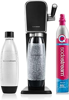 Art Sparkling Water Maker, Retro Design, Quick Connect CO2 system, Includes 60L Gas Cylinder, BPA-Free 1L Bottle, Black