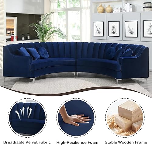 Miniatura 5 de Legend Vansen L - Sofá de terciopelo semicírculo de 141.34 pulgadas, sofá modular curvado de gran tamaño para sala de estar, oficina, apartamento