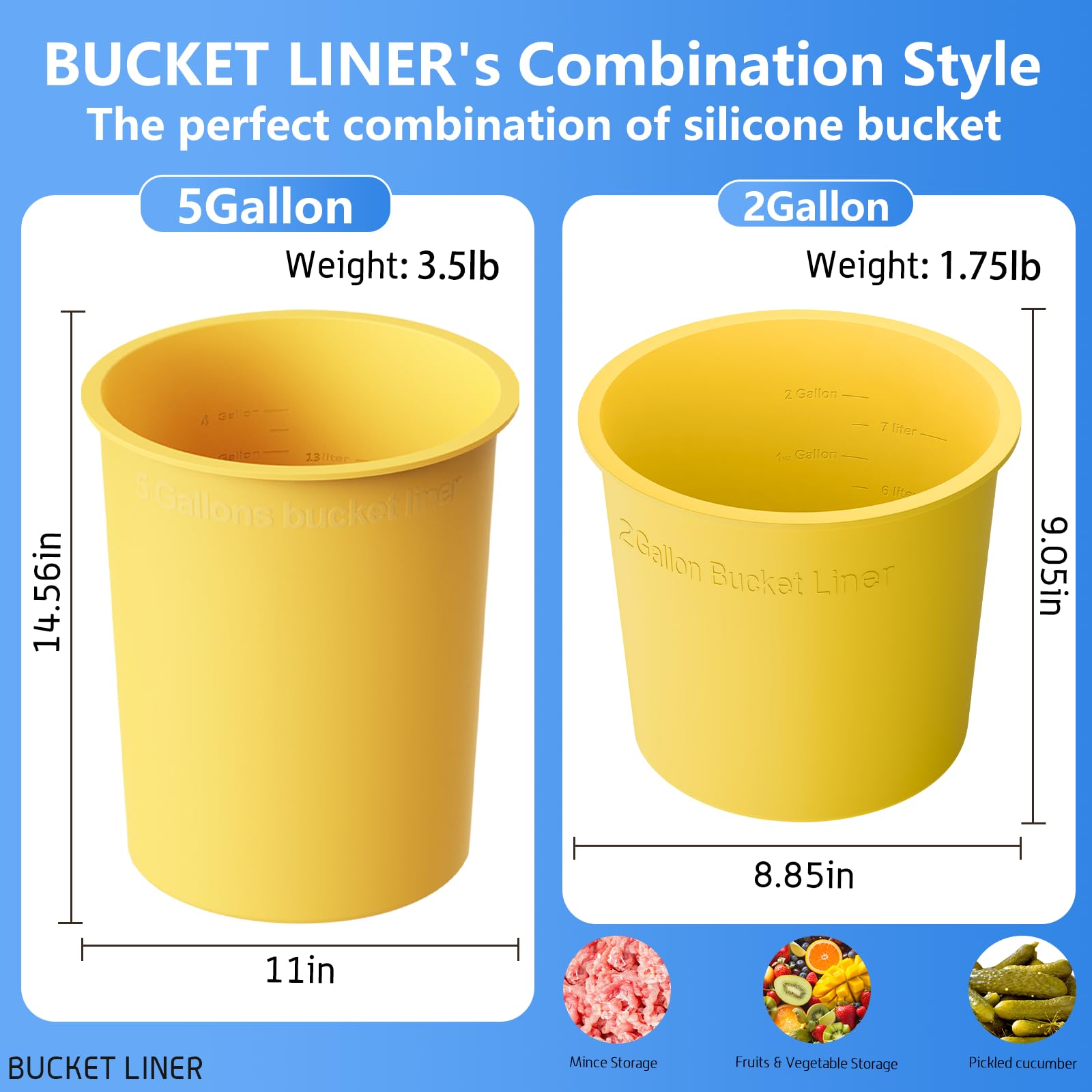 Revestimiento de cubo de goma de 5 galones y 3.5 galones para mezcla de hormigón, barro, cubos de pintura, 2 unidades de ahorro de cubo de silicona reutilizable (juego de cucharas de