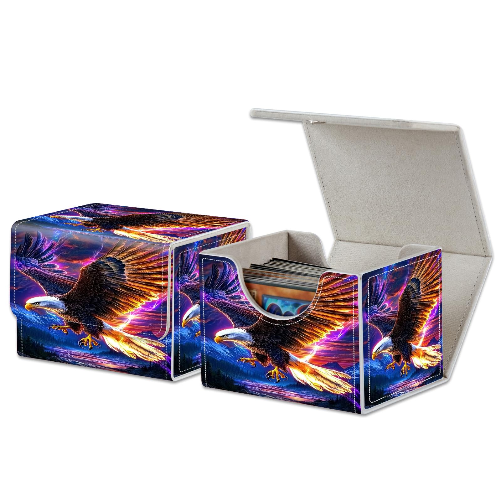 for MTG Card Deck Box,PU Leather Extra Large Storage Collectible Card Games Box Case Cover Fit for MTG TCG CCG Magic Cards-Lightning Eagle