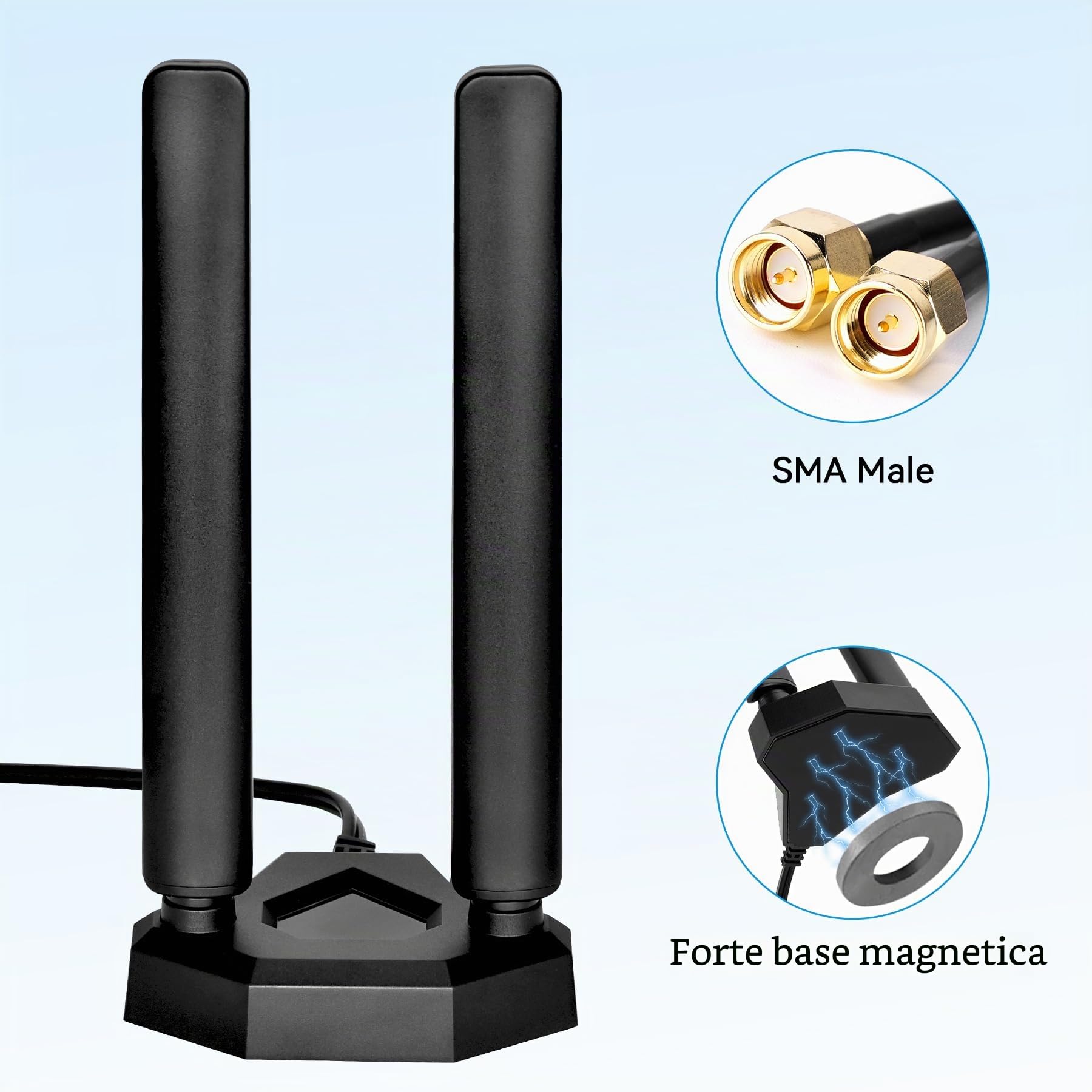 Antenna 4G LTE/5G Sub-6 SMA TS9 maschio a banda larga 8dbi 600-3980MHz antenna radiante con base magnetica, cavo da 2 meter Compatibile con 5G 4G LTE Router
