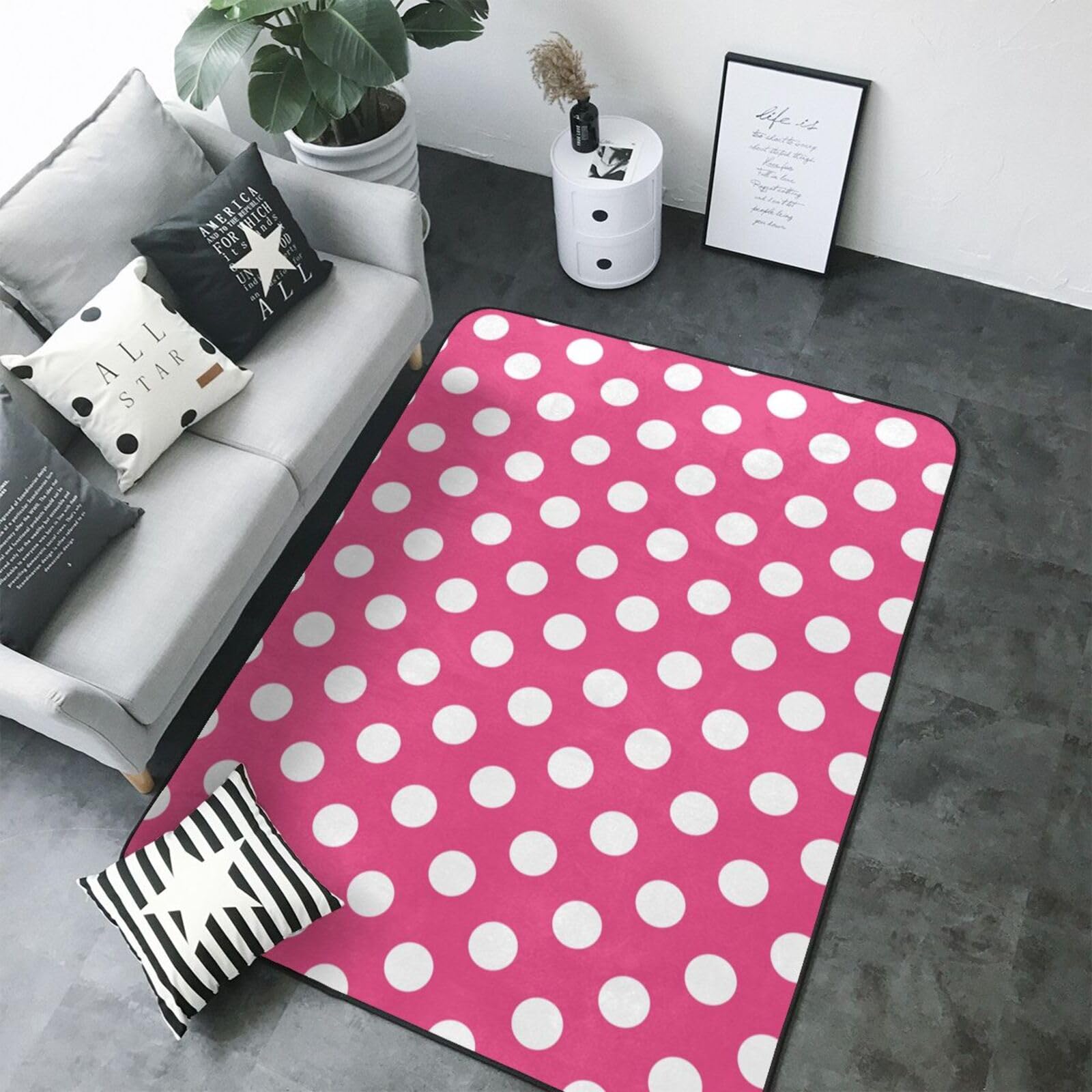 Grand tapis pour salon et chambre doux lavable antidérapant rose