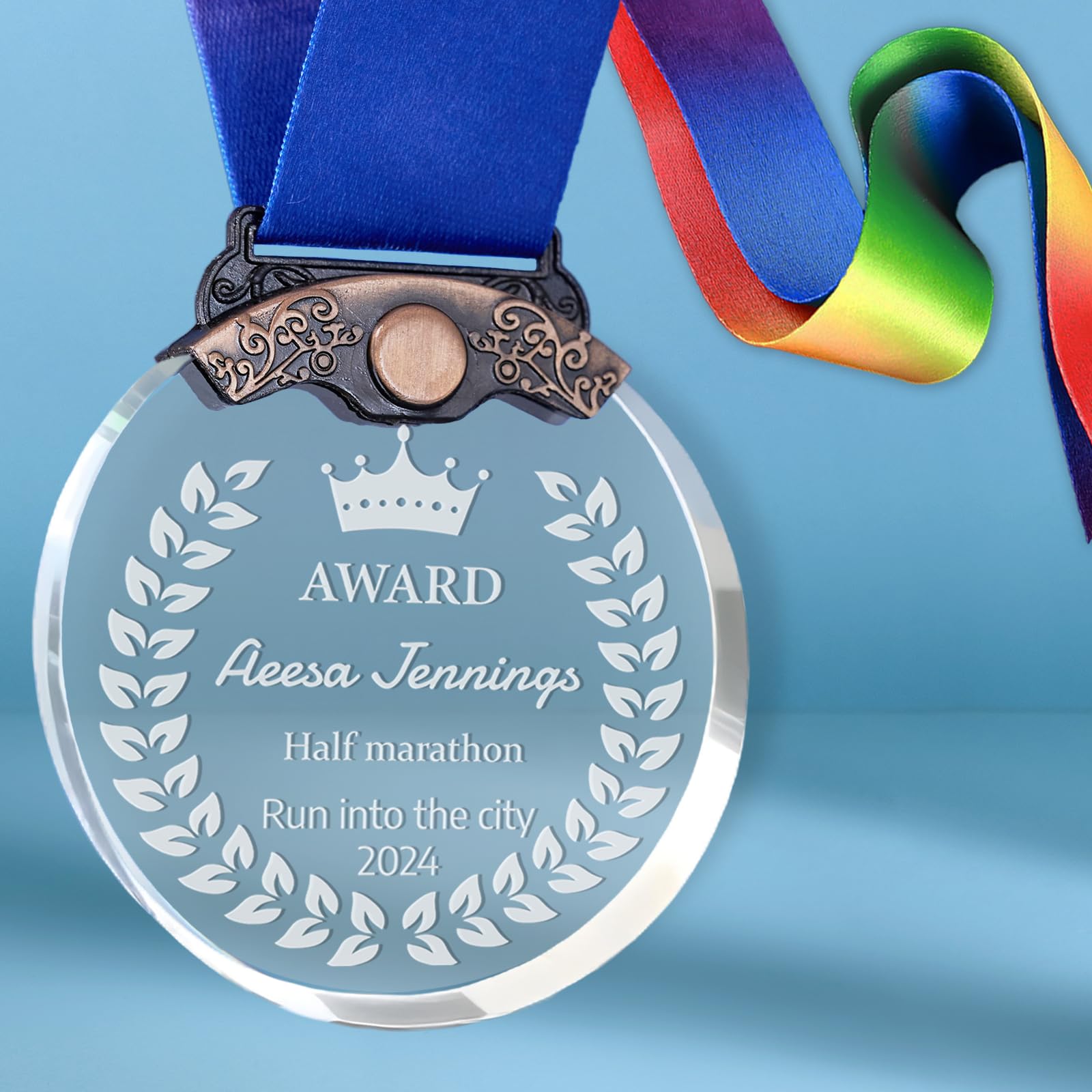 jcyif Custom Medals for Awards Personalized Crystal Award Medals with Neck Ribbons Gold Silver Bronze Medals for Adults MVP Award for 1st 2nd 3rd