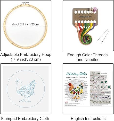 Miniatura 16 de Louise Maelys Kits de bordado cardenal para principiantes con patrón de flor de pájaro, kit de punto de cruz para adultos, kit de punto de cruz