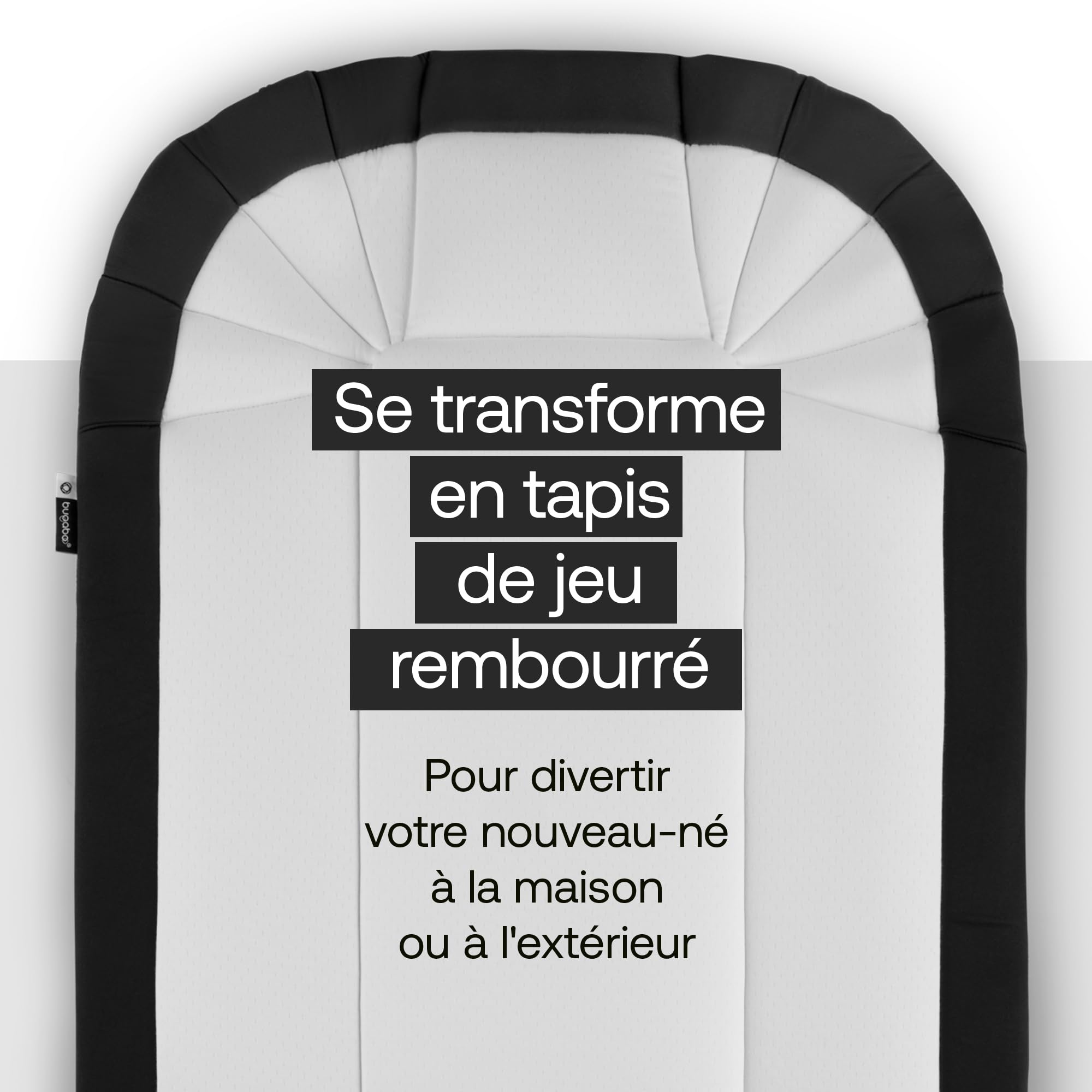 Bugaboo Baby Nest – Nacelle & chancelière 2-en-1, Sangles de Transport, se déplie en Matelas Coton et Tapis de Jeu, Compatible avec Les poussettes, utilisable dès la Naissance – Heritage Black