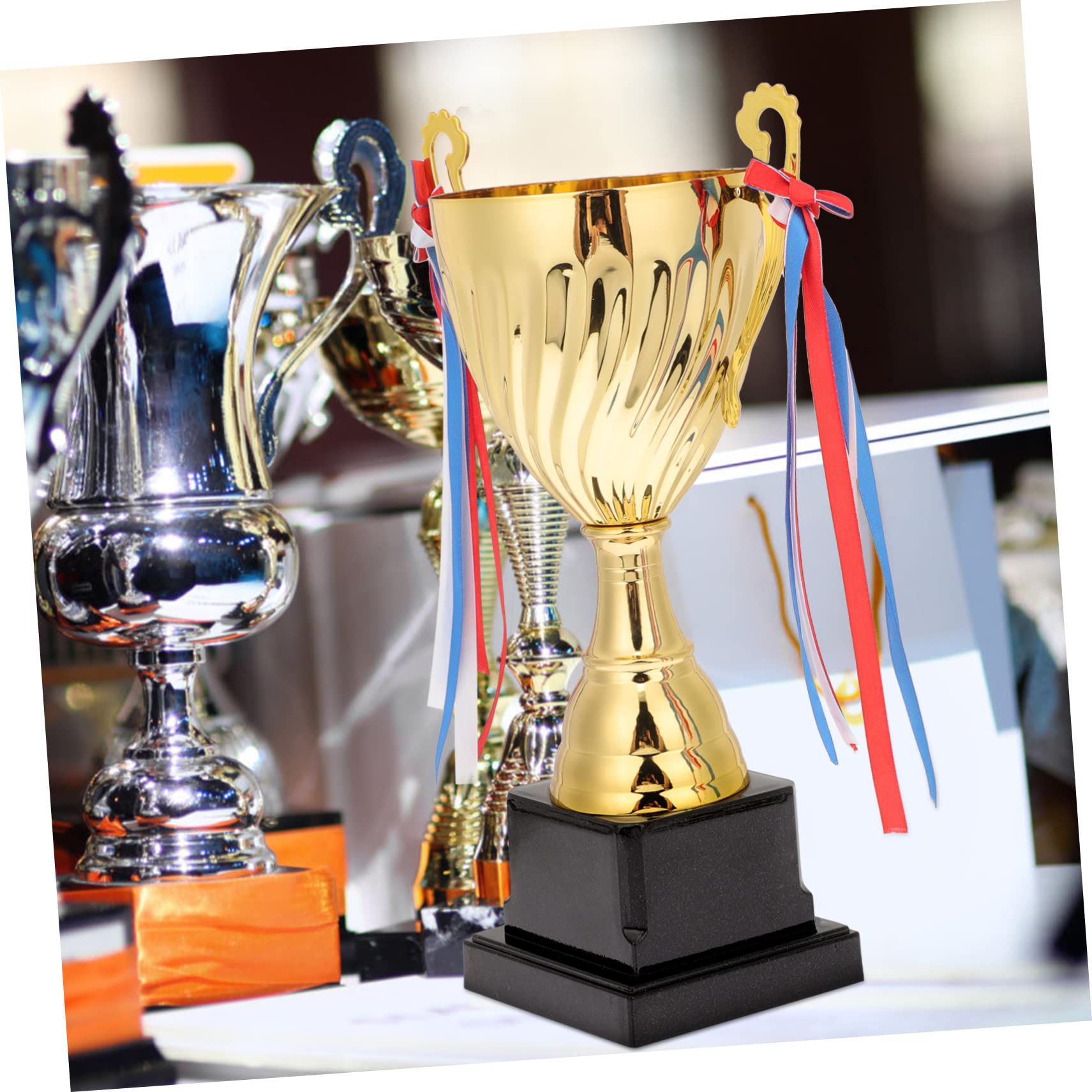Toyvian Trofeo de Premio Deportivo de Competición Metálico Dorado | Copa en Negro, Diseño Brillante, para Niños y Adultos, Adecuado para Premios en Concursos y Fiestas Navideñas