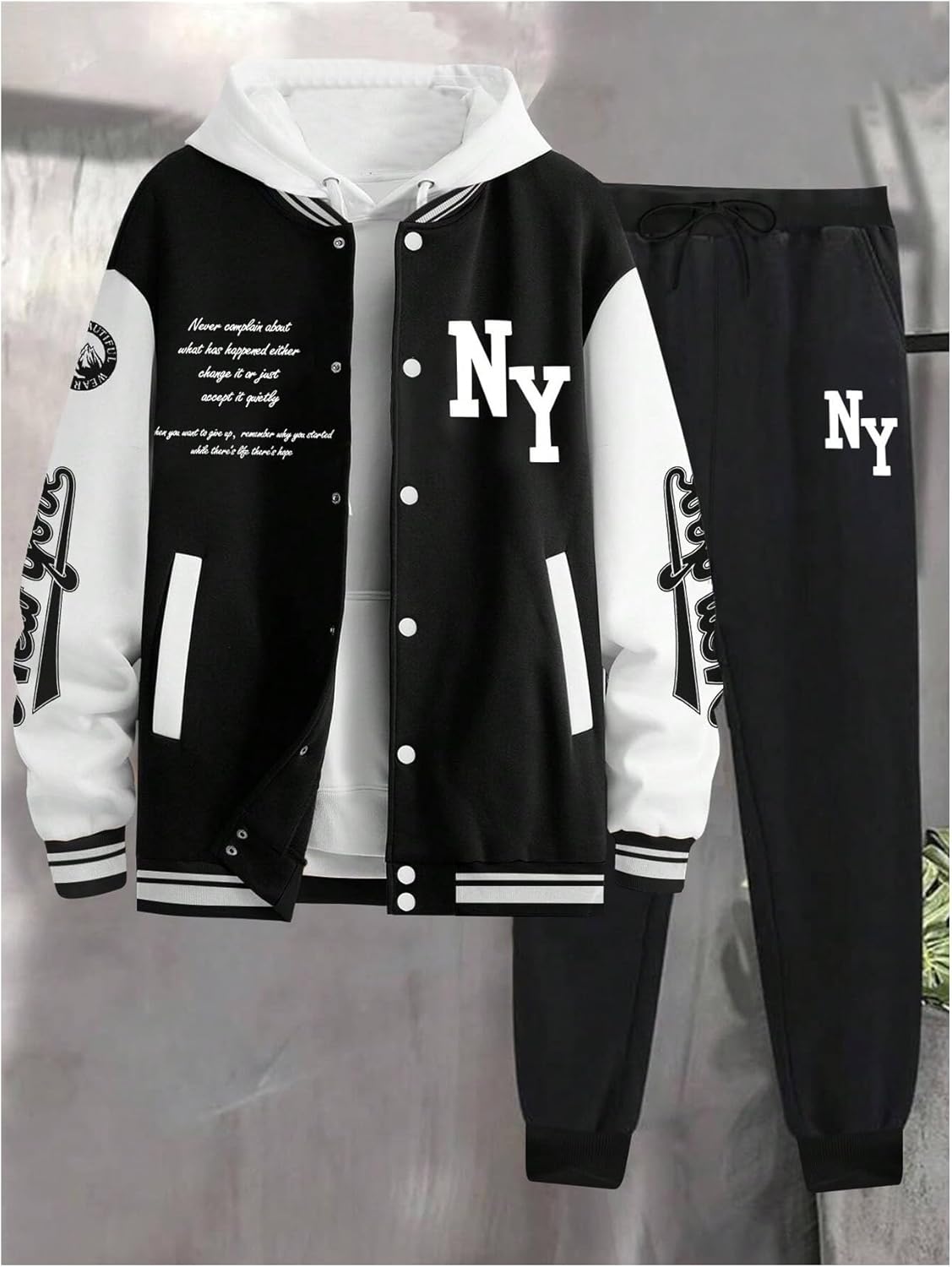 SOLY HUX Men's Tracksuit 2 Piece Outfits Color Block Letter Graphic Long Sleeve Varsity Jacket and Pants Set - Image 3