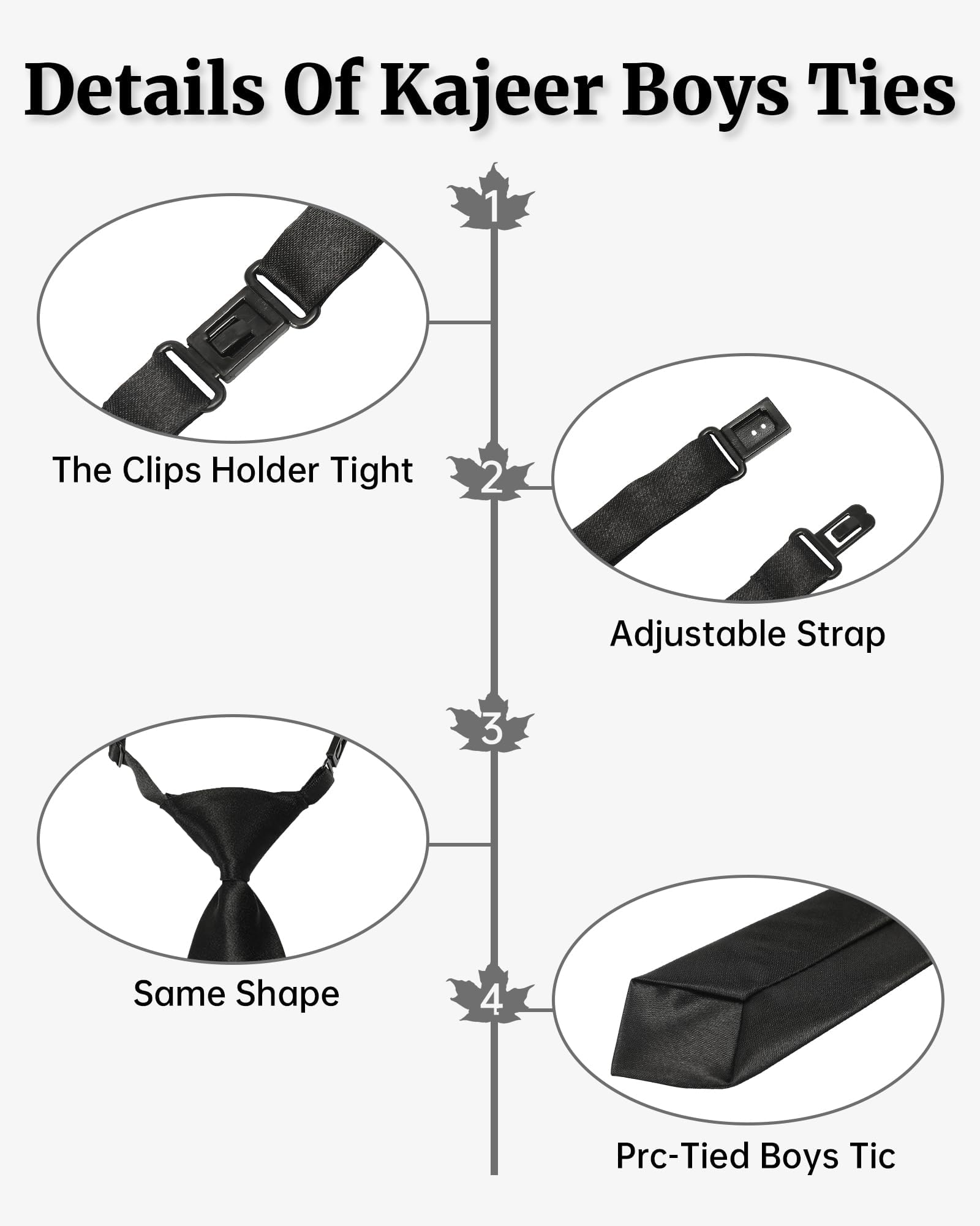THE BOW TIE HOUSE Adjustable Satin Neck Tie for Kids | Party Wear Neck Tie for Boys | Toddler & Youth Necktie | Perfect for Weddings, Graduations, School Uniforms, and Party Wear | Black - 2-6 Years - Image 3 thumbnail