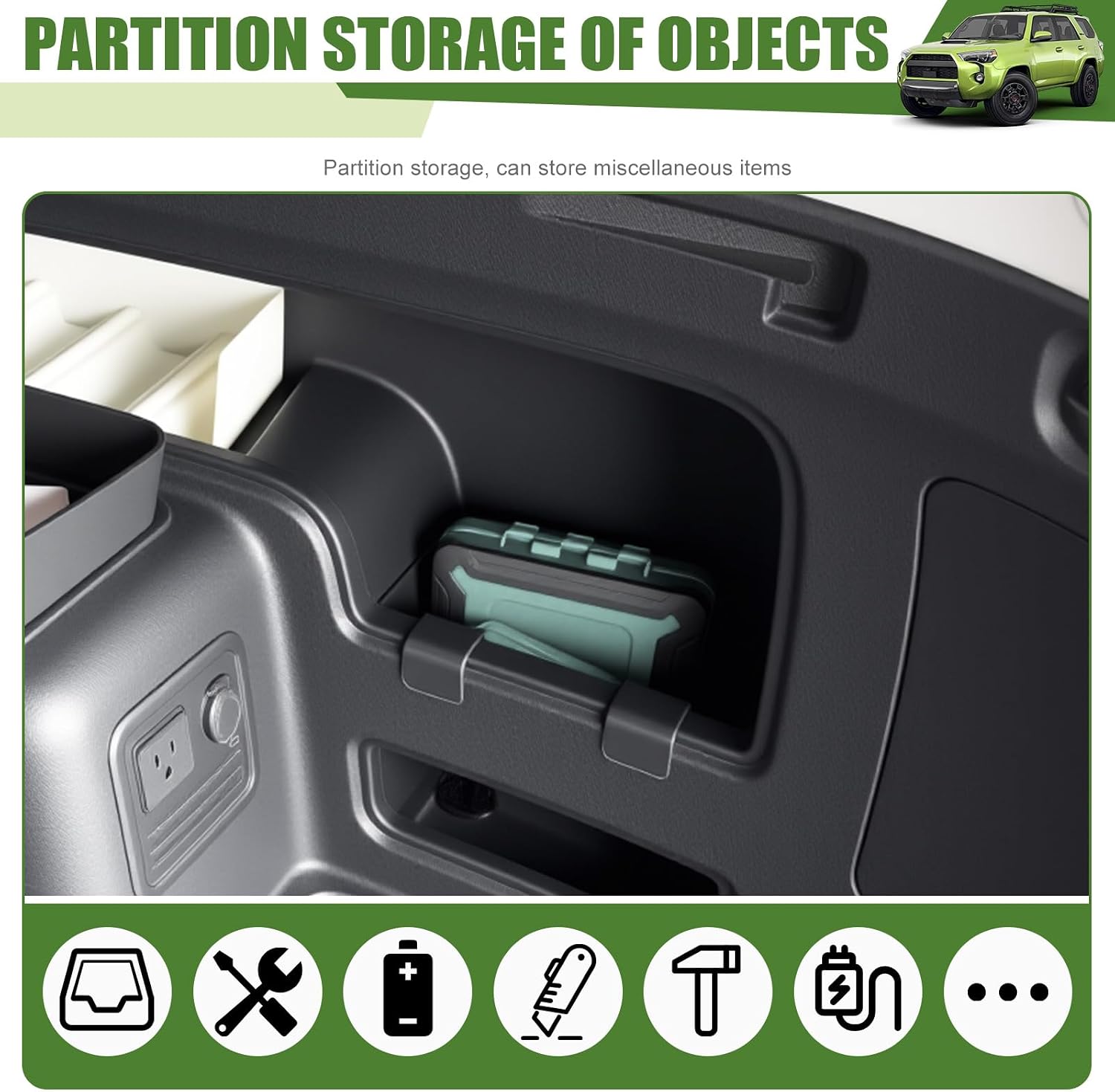 Trunk Organizer for 2010-2024 Toyota 4Runner 5-Seat 2nd Row(NOT Fit 7-Seat 3rd Row), Rear Storage Box Bin Cargo Tray for 10-24 4 Runner Interior Accessories(Right Side Hanging/Without Speaker)