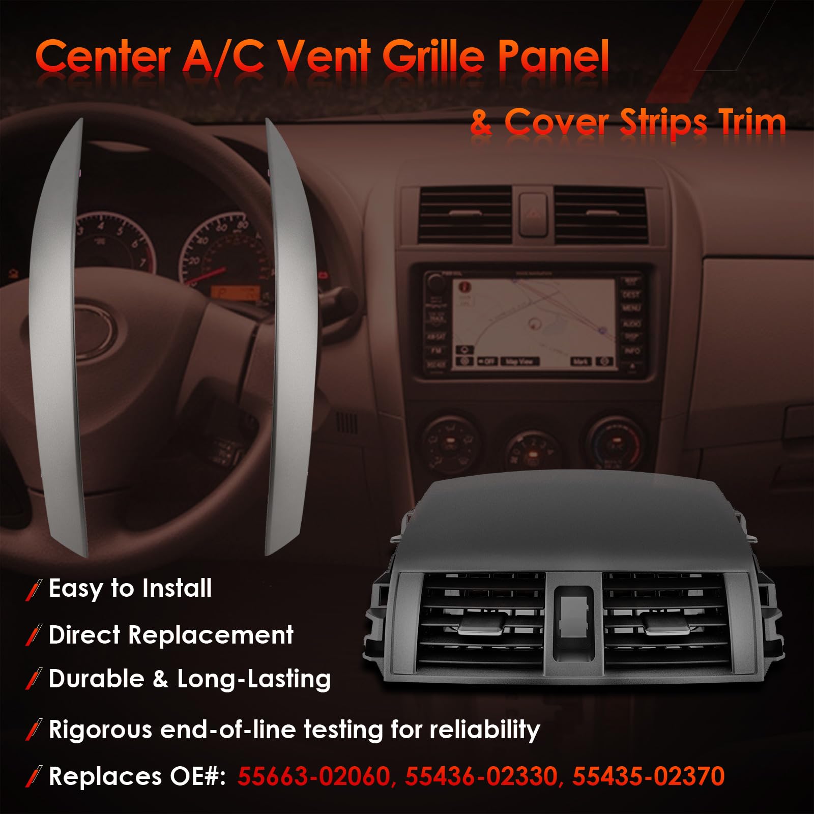 Chrome A/C Vent Trim Strip For 2009-2013 Toyota Altis Corolla Dashboard | Center Dash Panel