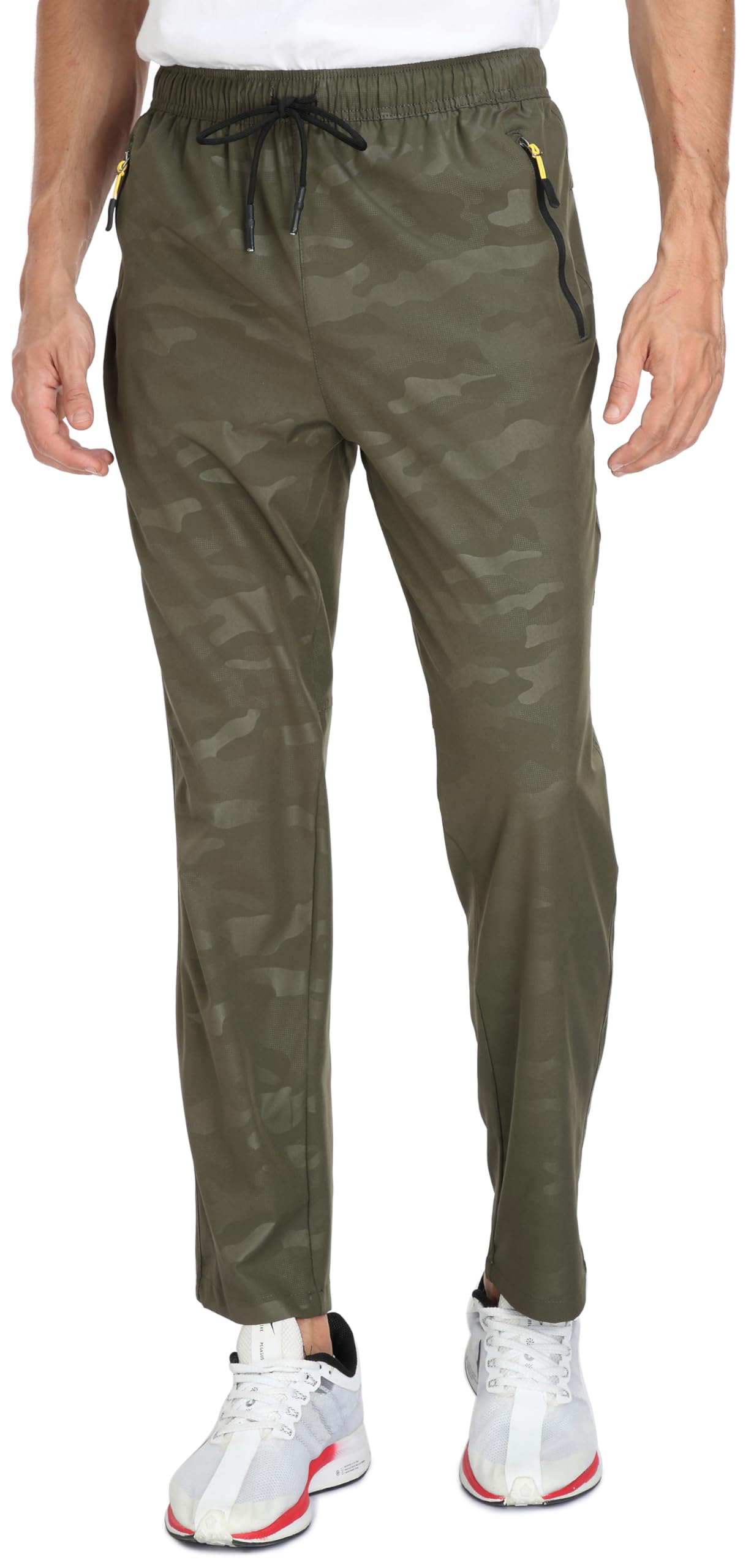 Men's Elastic Waist Hiking Pants Water Resistant Quick-Dry Lightweight Outdoor Sweatpants with Zipper Pockets
