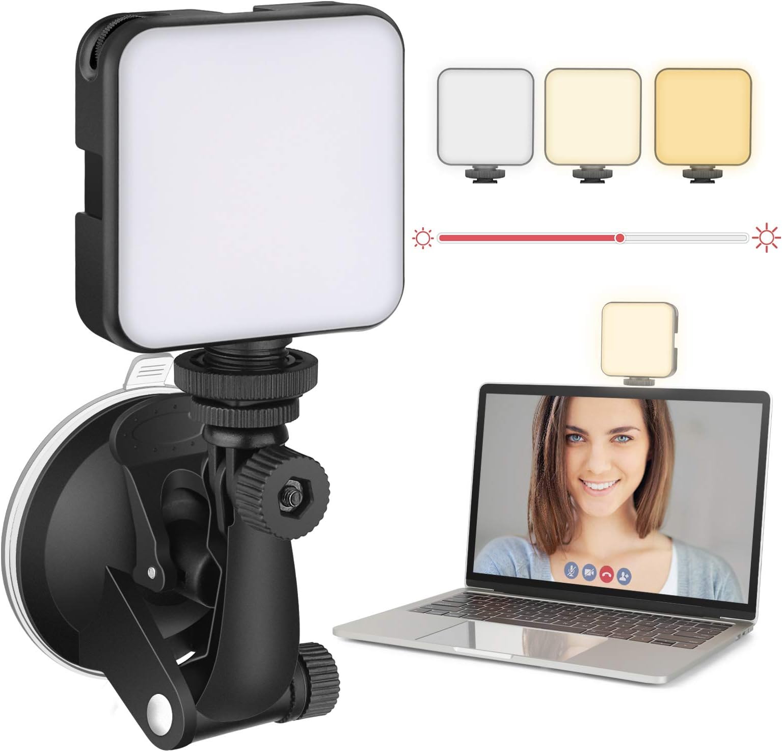 Video Conference Lighting Kit, Laptop Webcam Lighting with Suction Cup, LED Camera Light for Photography, Zoom Meeting, Remote Working, Streaming, Self Broadcasting, Vlogging(Dimmable & Rechargeable)