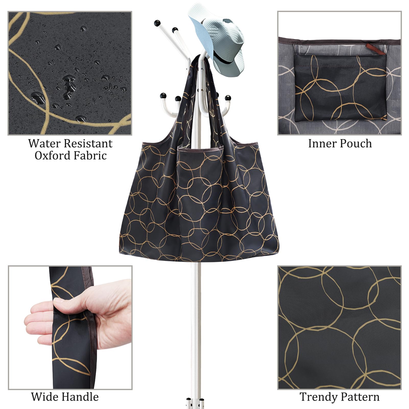 FenFang Reusable Shopping Bags Foldable, Extra Large Grocery Bag, Washable Eco Friendly Pocket Shopper Bag - Image 4
