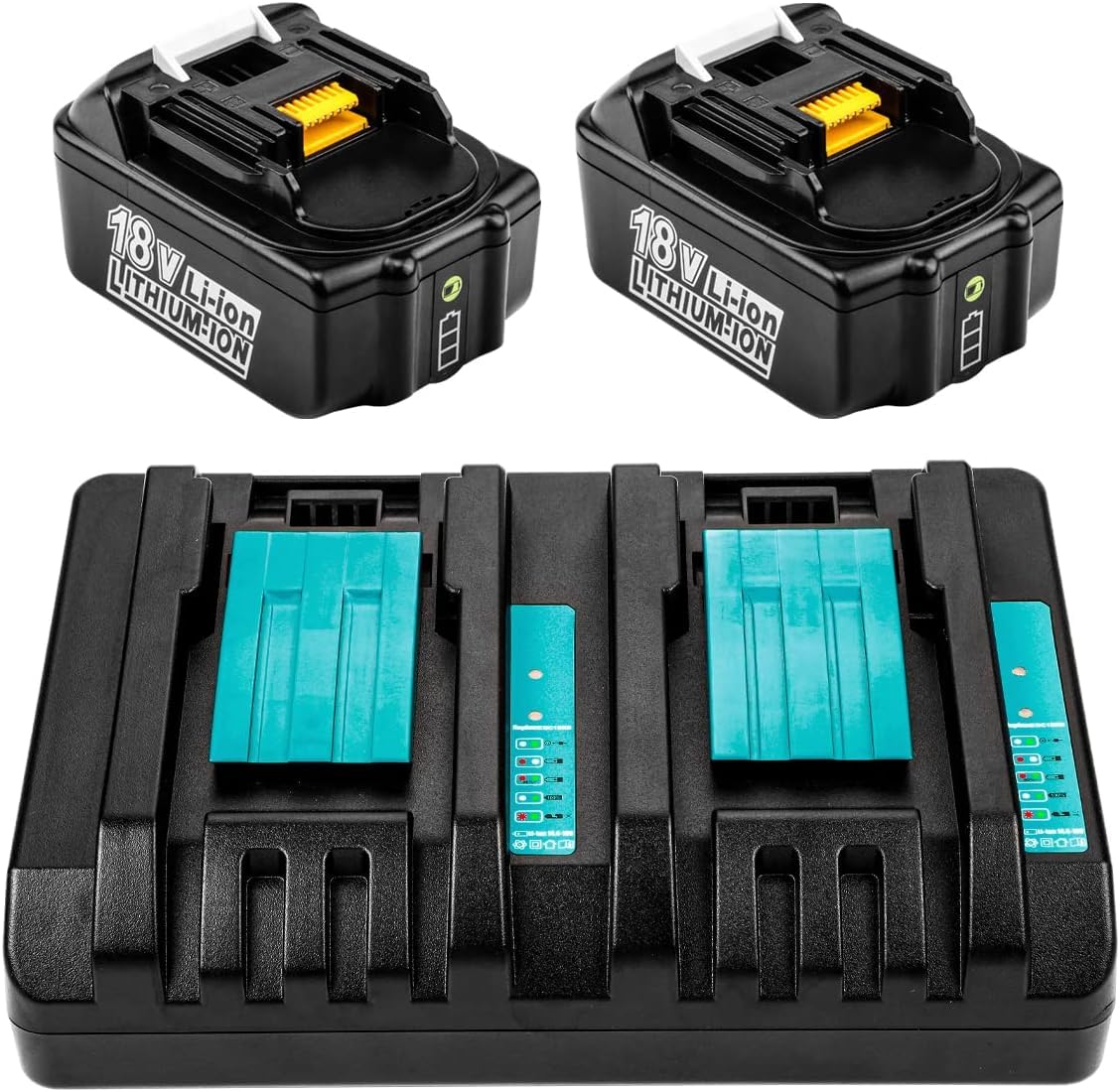 2 Batterie 5.5Ah + Caricabatterie DC18RD per Makita Batteria 18V