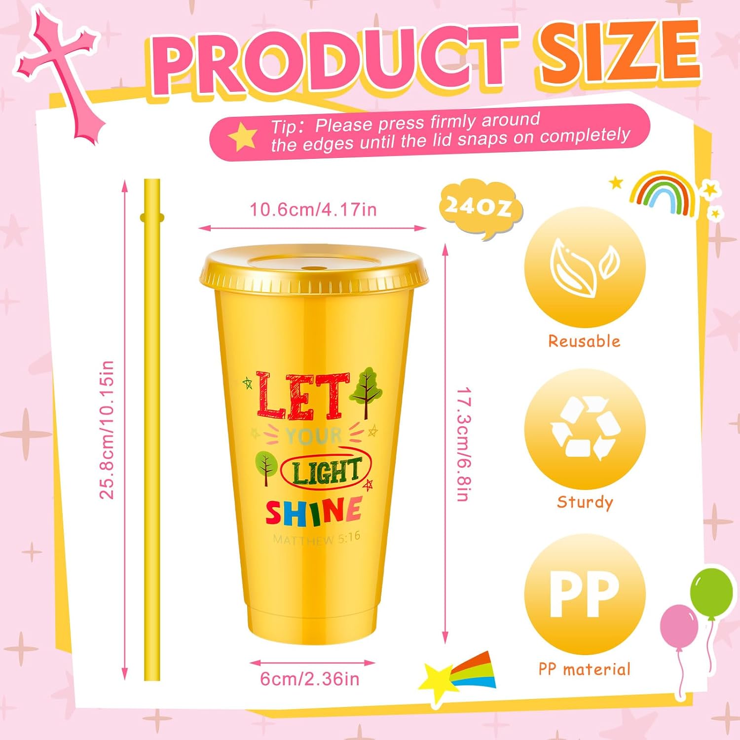 Uiifan 100 Pcs Christian Cups for Kids Bulk, Reusable Plastic Tumblers with Lids and Straws, Bible Verse Cups for Sunday School, VBS, Church Events, Classroom Rewards, Kids Party (Multicolor)