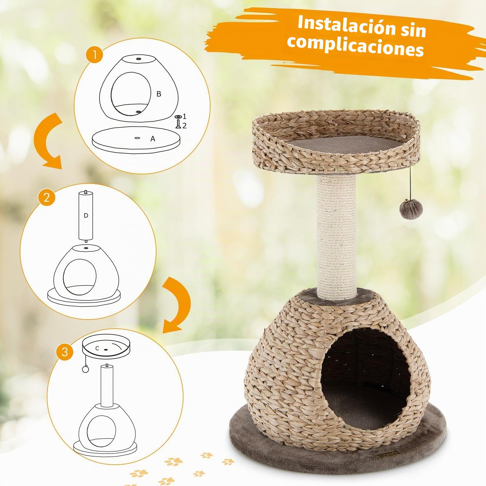 SOARS Árbol Rascador para Gatos, Poste Rascador de 71 cm de Altura con Camas, Bola Colgante, Tronco de