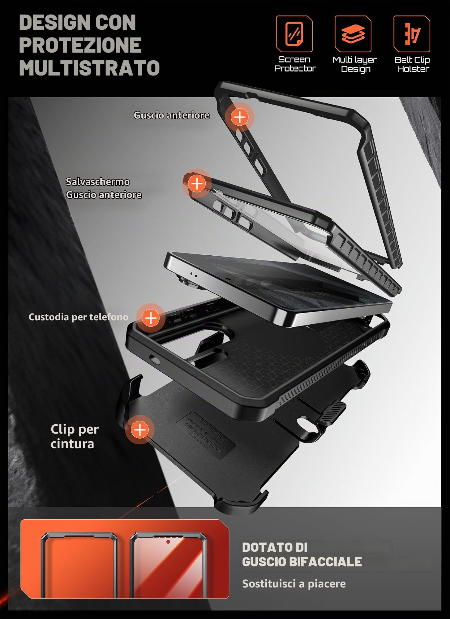 SUPCASE Cover per Samsung Galaxy S26 Ultra con Supporto, [2 Cornici Frontali] [Compatibile con Ricarica Wireless] [Proteggi schermo Integrato e Clip da Cintura] Custodia per S26 Ultra (Aramid)