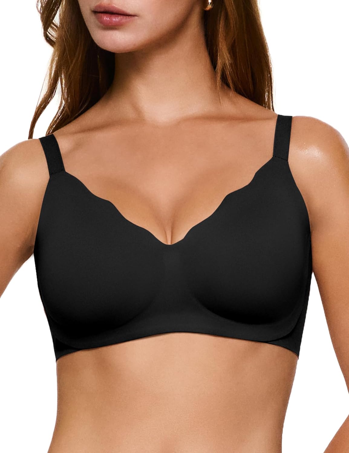 Women's Wireless Push Up Bra Scalloped No Underwire Comfortable Bras Full Coverage Seamless Tshirt Everyday Bralettes