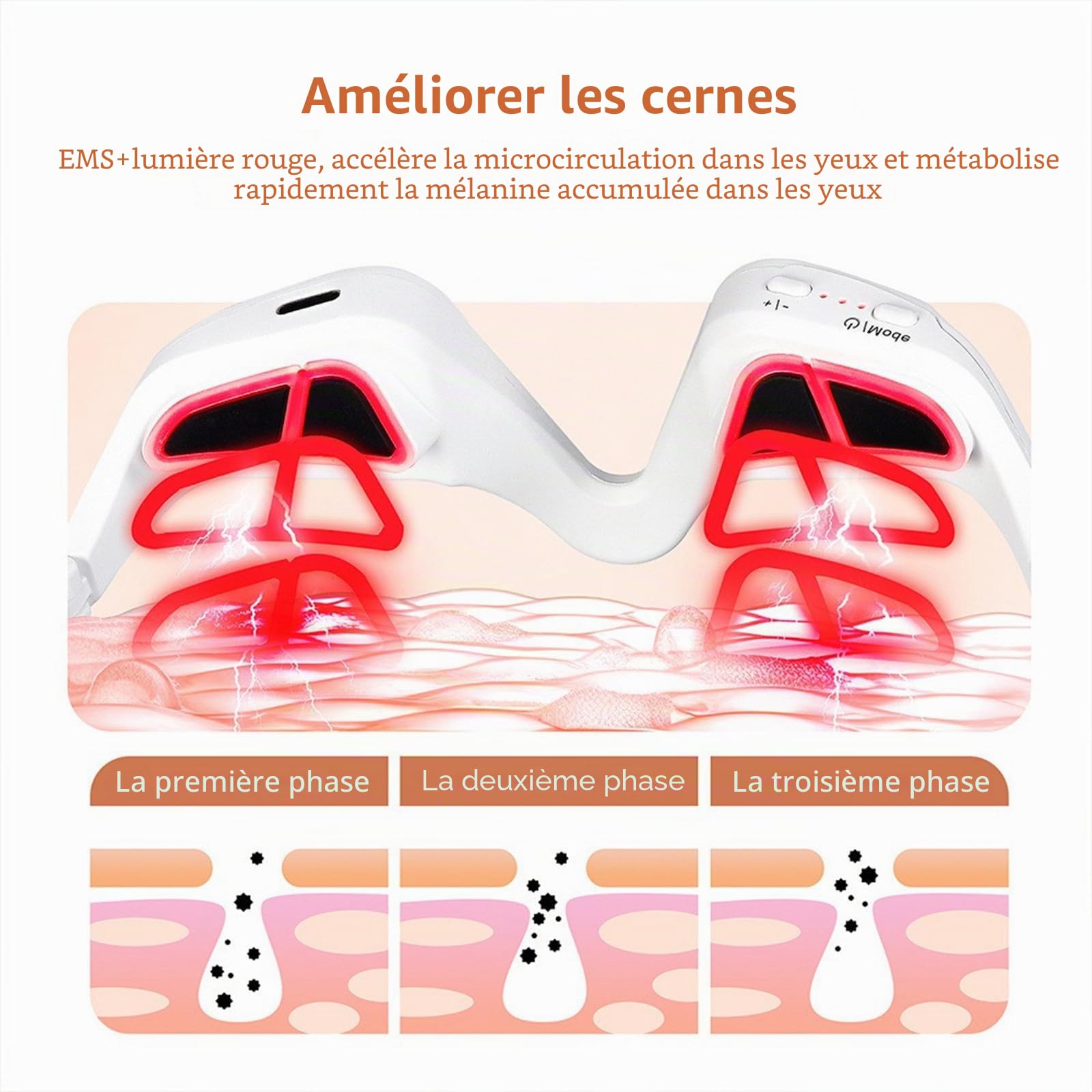 Lunettes de thérapie par lumière rouge - Masque pour les yeux - Thérapie infrarouge LED - Masseur pour les yeux - Pour réduire les cernes, les gonflements, les rides, enlever le sac