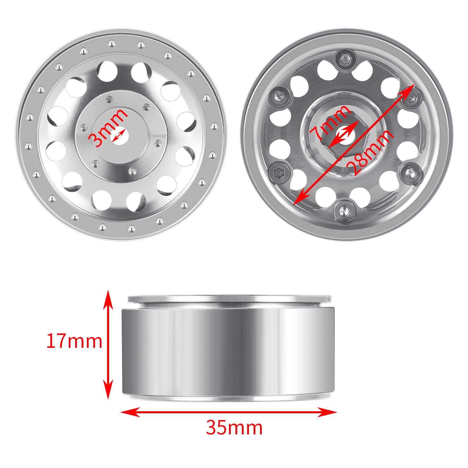 MORFUM Aluminum 1.3 Inch Beadlock Wheels RC Wheel Rim Set Wheel Hub for SCX24 TRX4M Redcat Ascent-18 1/24 1/18 RC Crawlers Upgrade