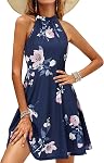 OUGES Halter Robe d'été encolure sans manches Casual A-Line Beach Sundress pour femme