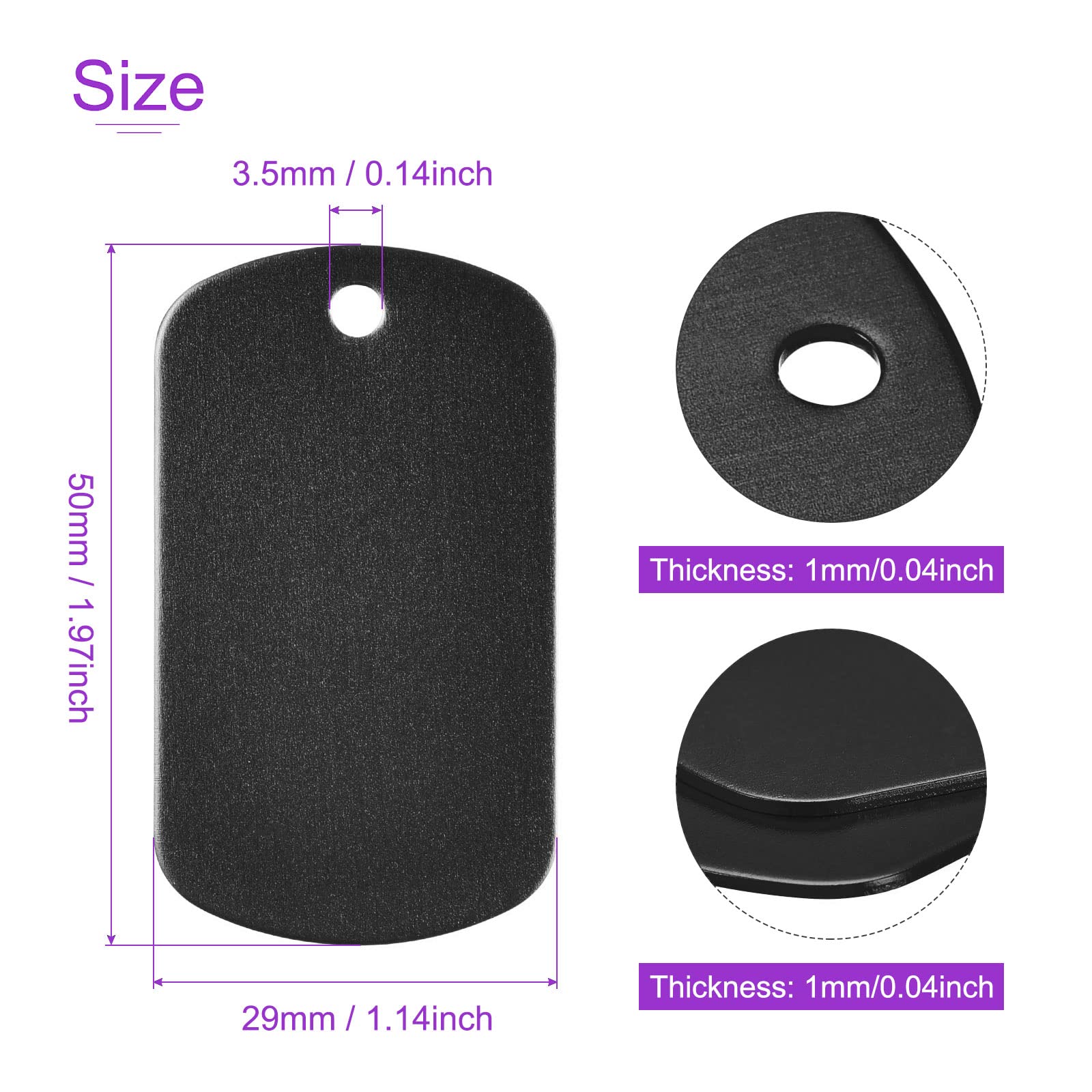 DMiotech 10 Pack 1.97 x 1.14 Inch Metal Stamping Blank Rectangle Aluminum Blank Black Tags with Holes for Labels Key Chains - Image 3