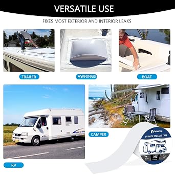 RV Sealant Tape, RV Roof Tape White,4 Inch X 50 Feet RV Repair Roof Tape, UV & Weatherproof Roof Seal Tape for Camper, Boat Sealing, Truck Stop Camper Trailer Roof Seam Leaks(2 Rolls)