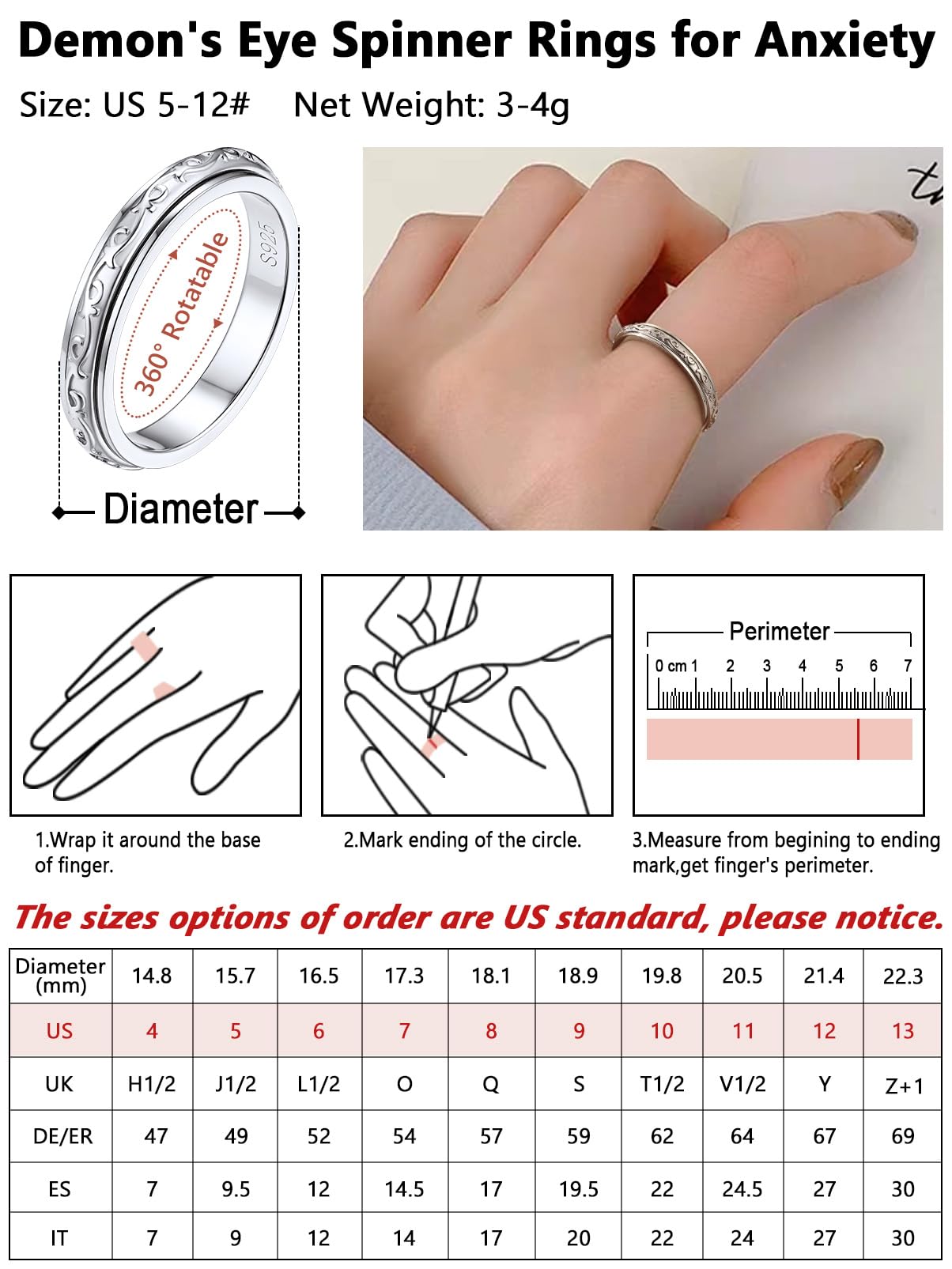 Silvora Bague Homme Argent 925 Anneau Tournante Femme Rotative Plaque Or [52/54/57/59/62/64/67-Chaine Cubain/Noeud Celtique/Lune et Etoile] Anti-stress Bague Anxiete Garcon Fille Accessoir Fidget