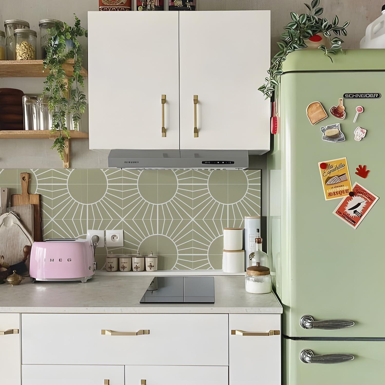 Alwayspon Tile Sticker, Sage Green Self Adhesive Stick on Tiles Transfer Sticker for Bathroom Kitchen, Splashback, Peel and Stick Vinyl Floor Wall Tiles Sticker, 10PcsX15cm/6inch