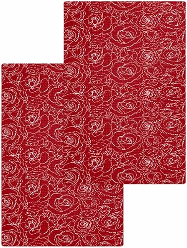 Kitchen Towel 2 Packs Cotton Waffle Weave, Valentine's Day Line Rose Flowers Geometric 16 x 24 Inch Absorbent Quick Drying Dish Towels Clothes for