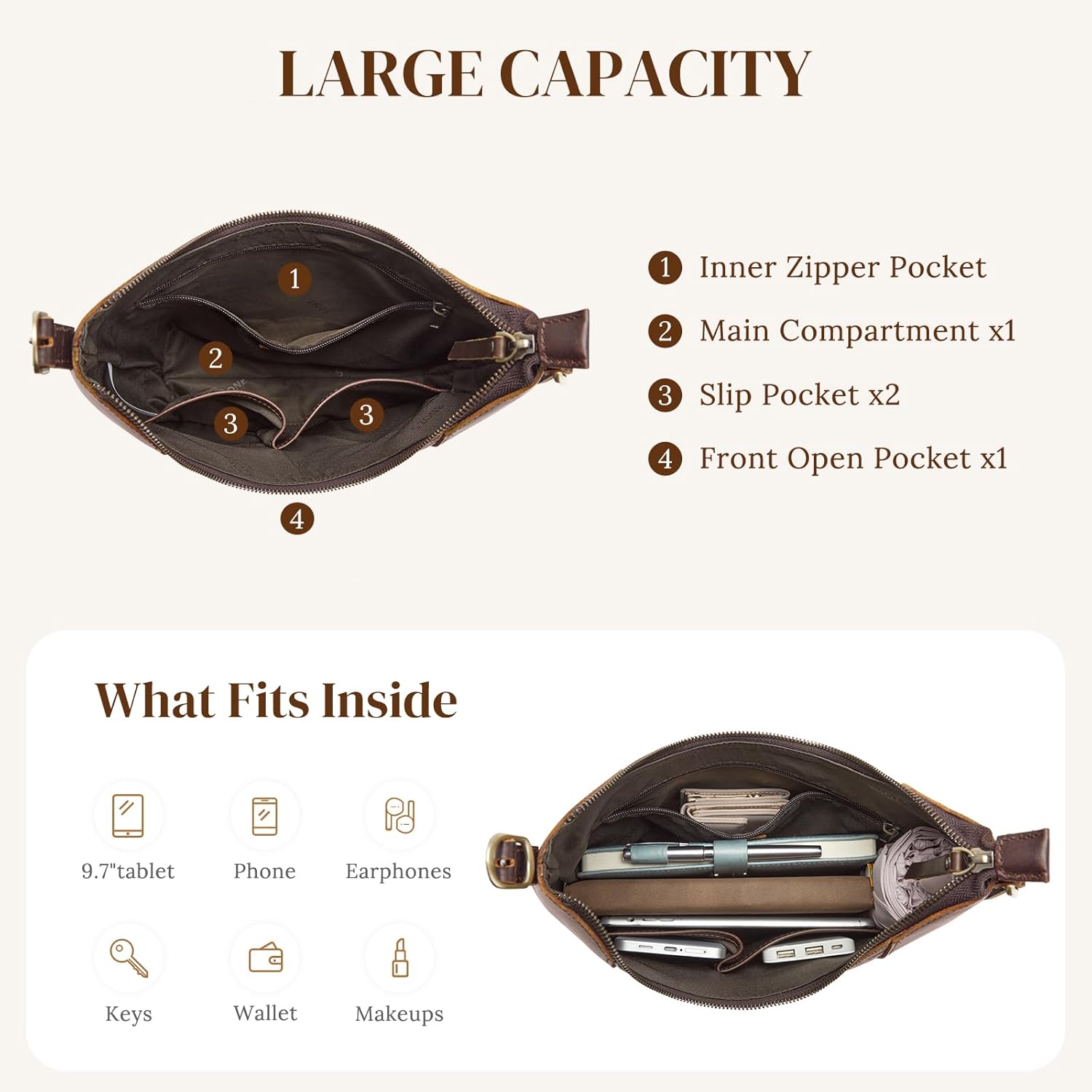 S-ZONE Leather Shoulder Bag for Women Hobo Bag Top Handle Handbag Satchel Purse Rose Pattern - Image 6