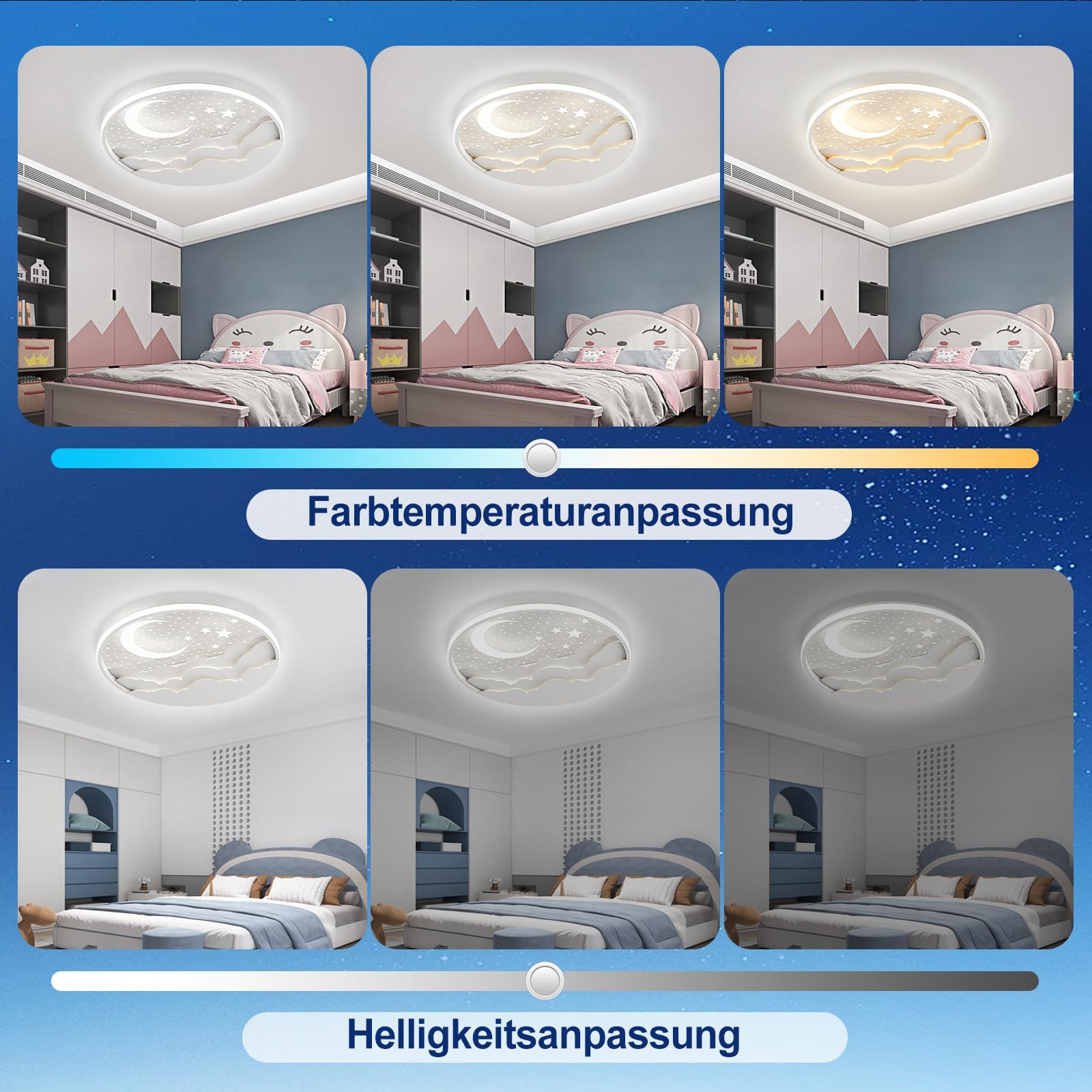YZBEIMDAI Lampada da soffitto a LED per bambini, 50cm Stella Luna Plafoniera Cameretta Bambini Dimmerabile con Telecomando APP, 3000-6000K, Per Ragazzi Ragazze Cameretta